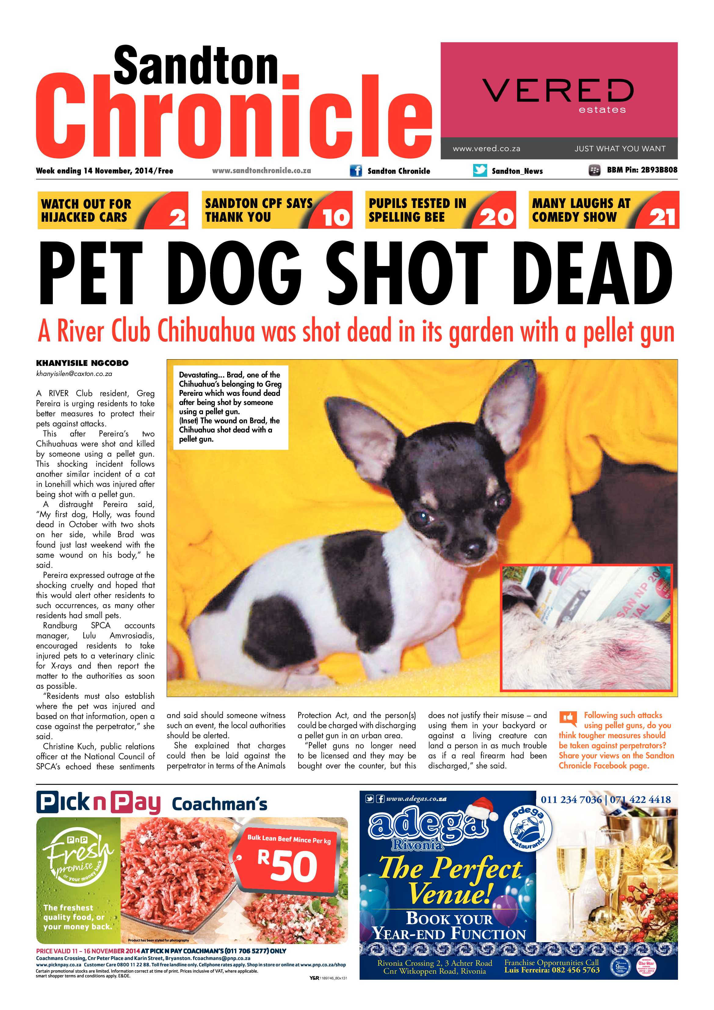 Sandton Chronicle 14 November 2014 page 1