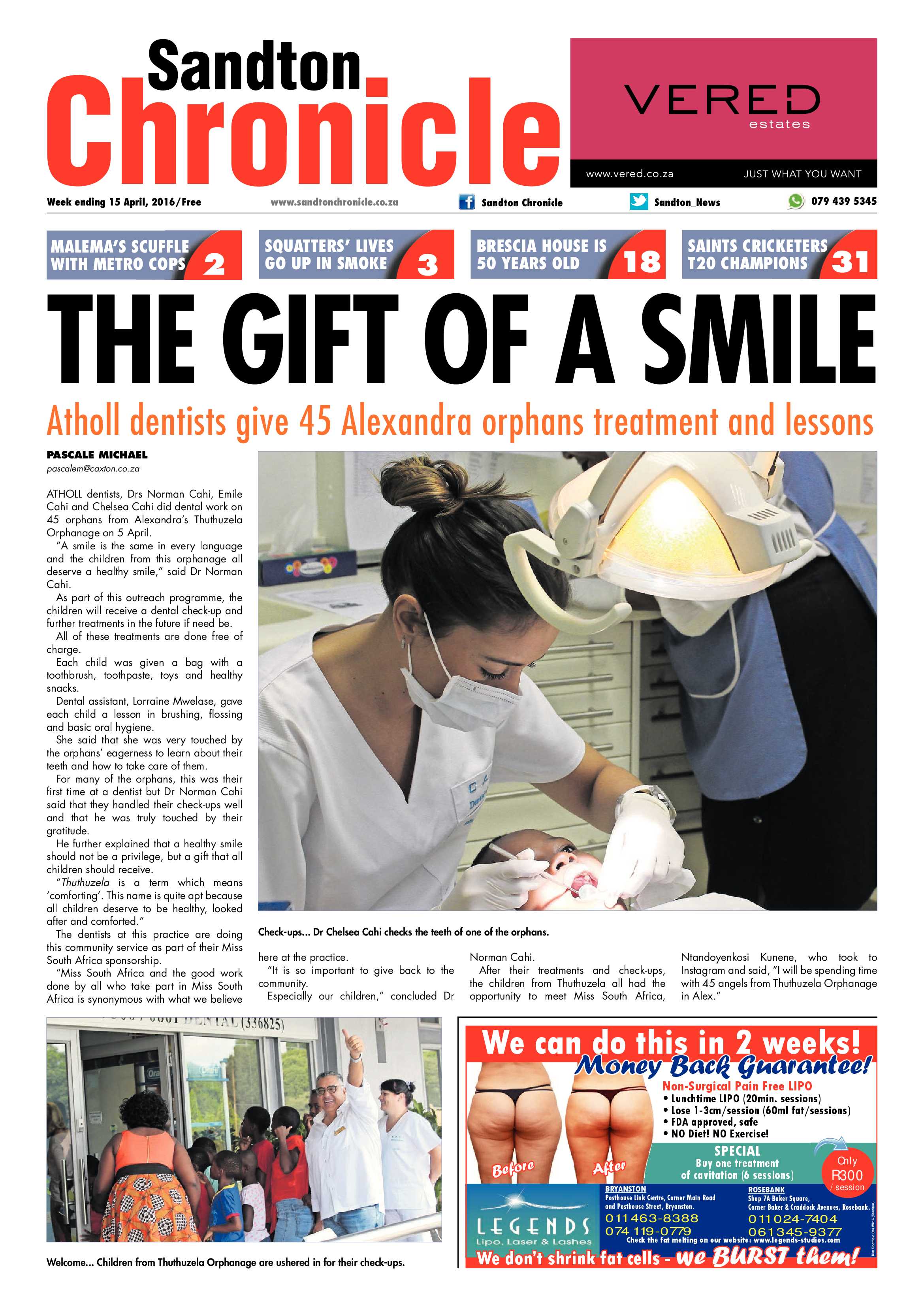 Sandton Chronicle 15 April 2016 page 1