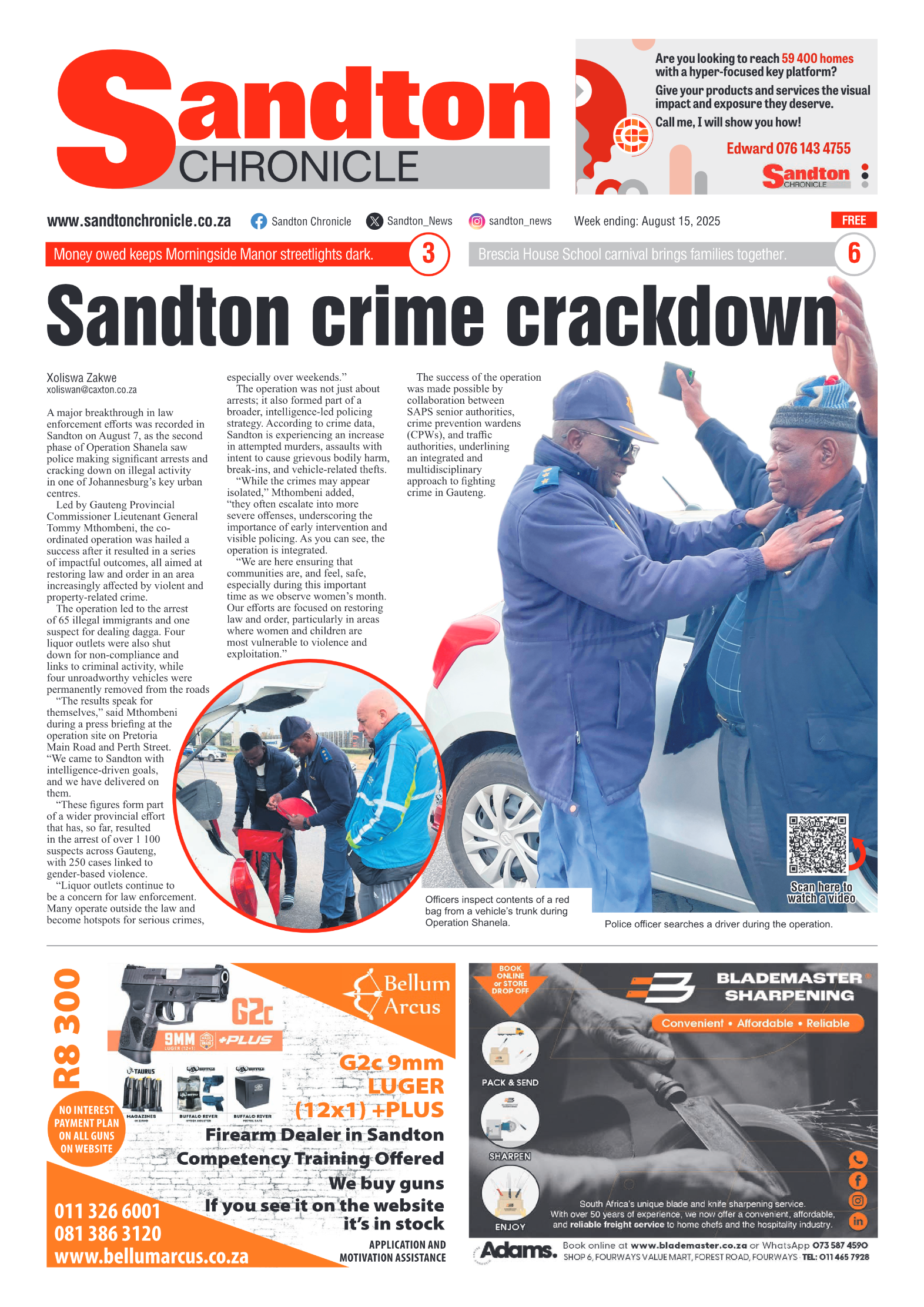 Sandton Chronicle 15 August 2025 page 1