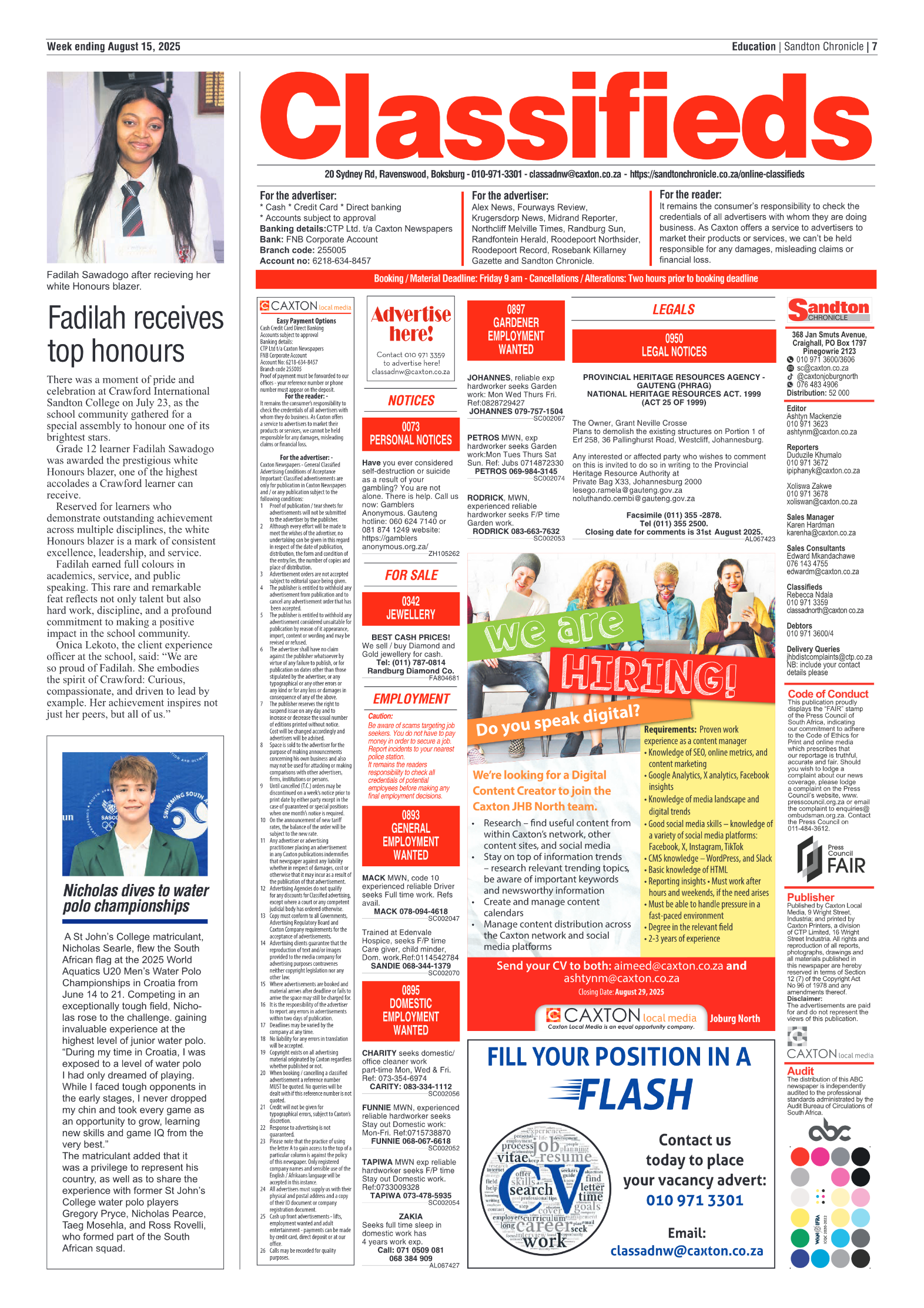 Sandton Chronicle 15 August 2025 page 7