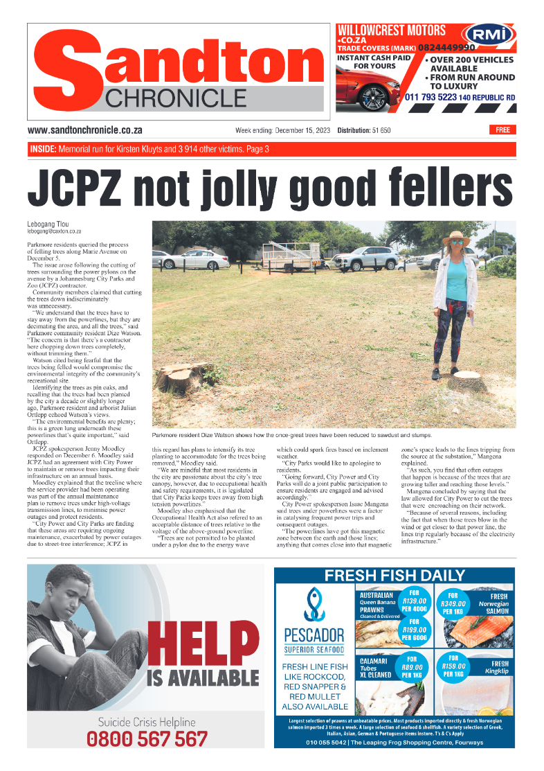 Sandton Chronicle 15 December 2023 page 1