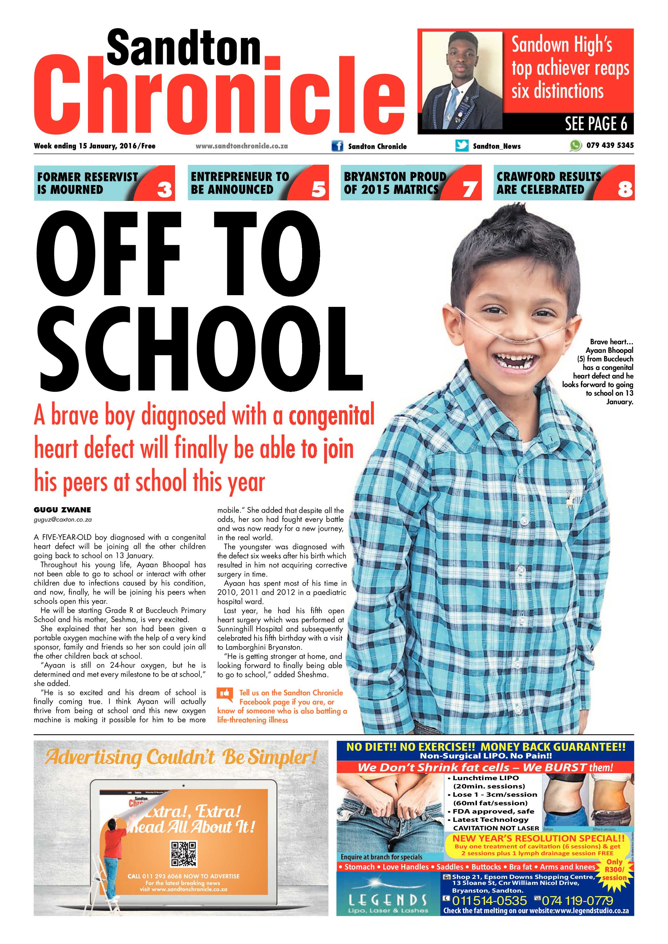 Sandton Chronicle 15 January 2016 page 1