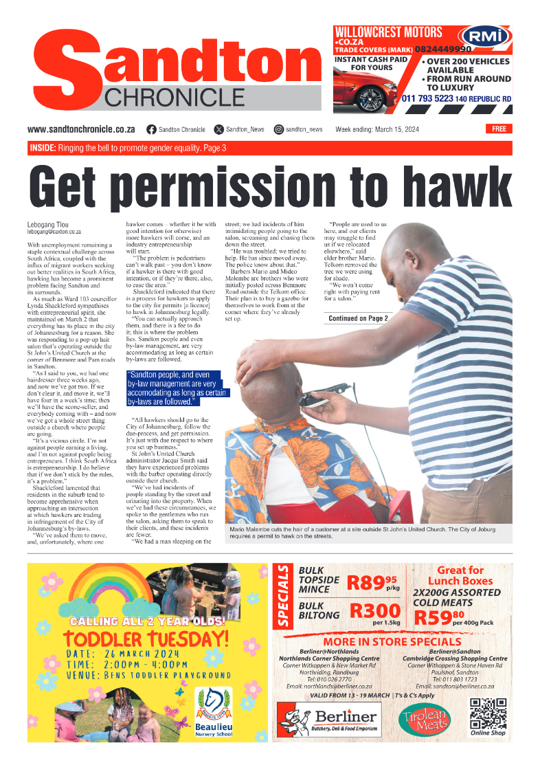 Sandton Chronicle 15 March 2024 page 1