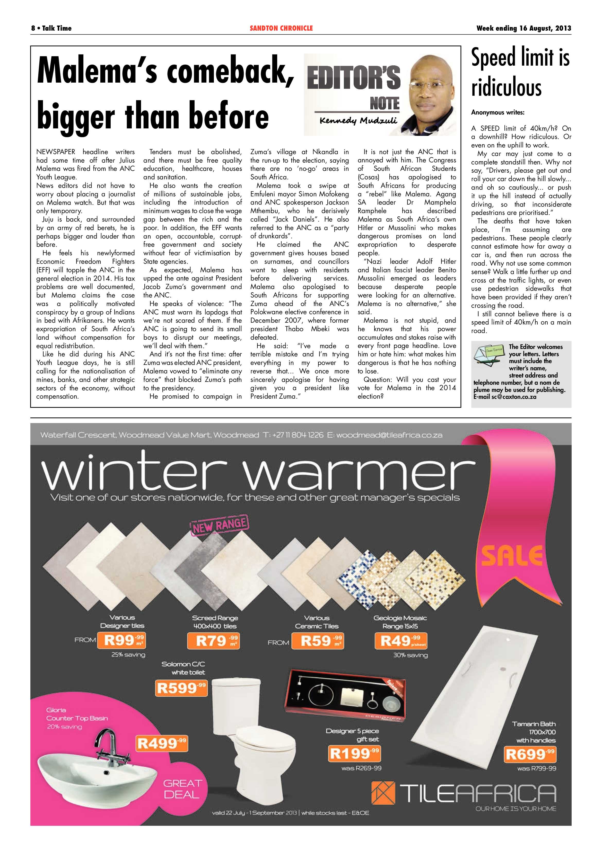 Sandton Chronicle 16 August 2013 page 8