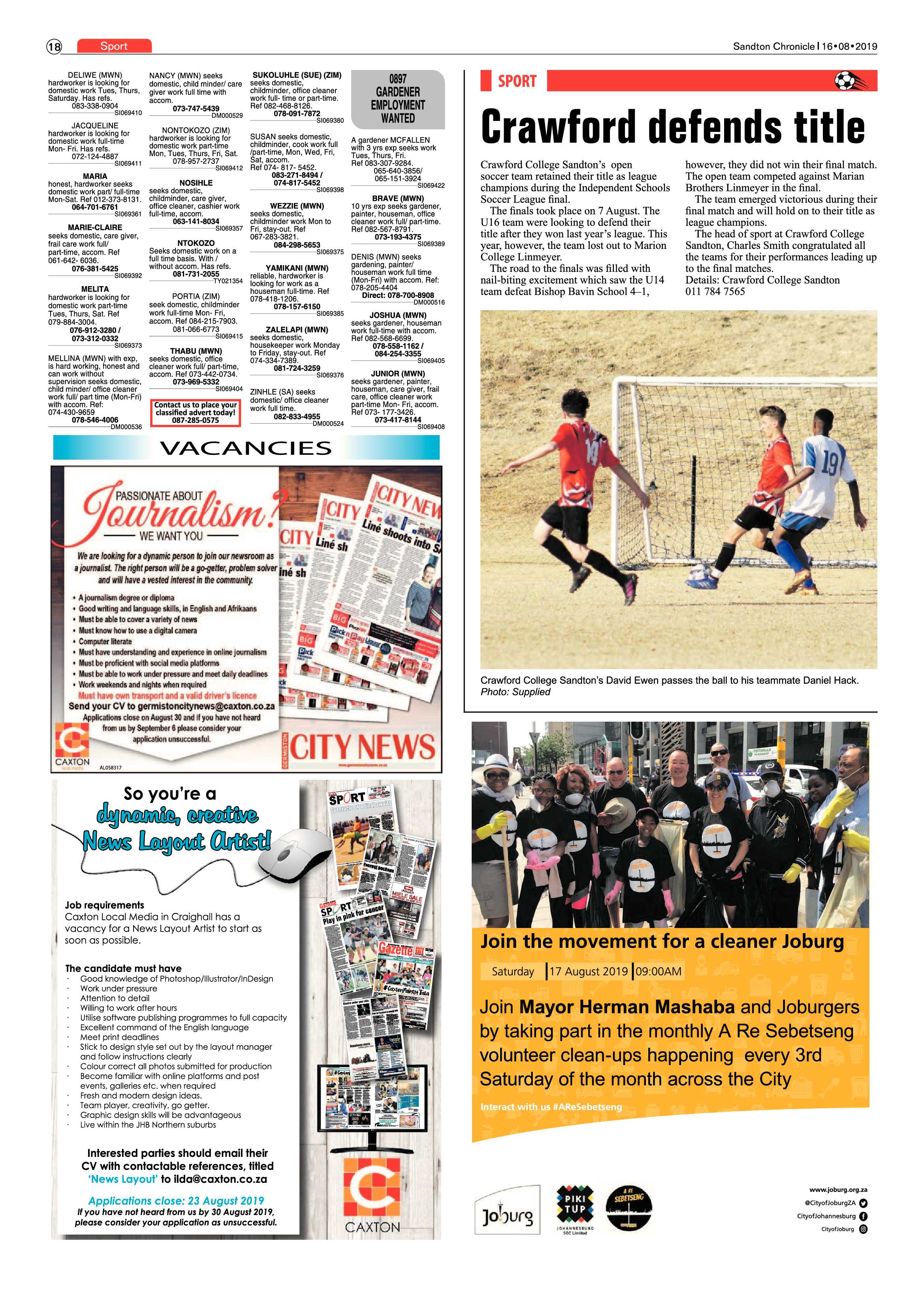 Sandton Chronicle 16 August, 2019 page 18