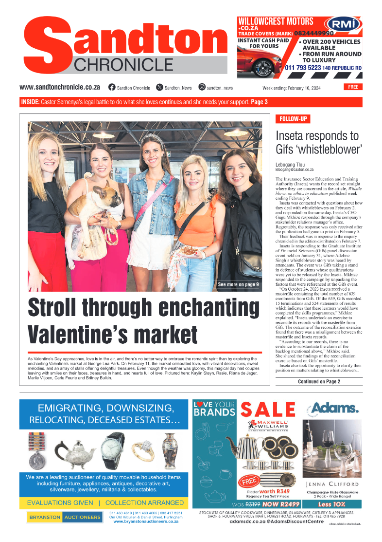 Sandton Chronicle 16 February 2024 page 1
