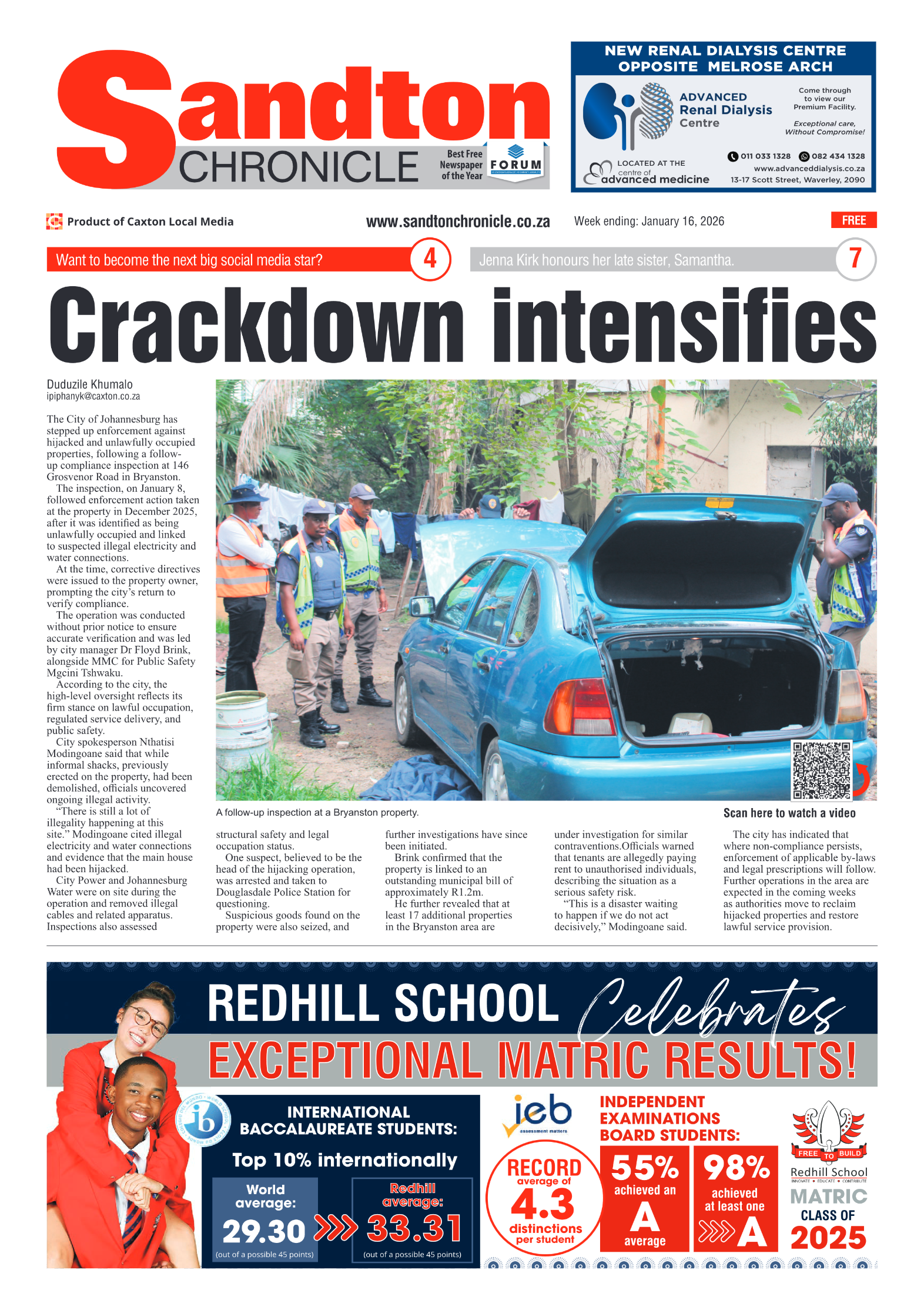 Sandton Chronicle 16 January 2026 page 1