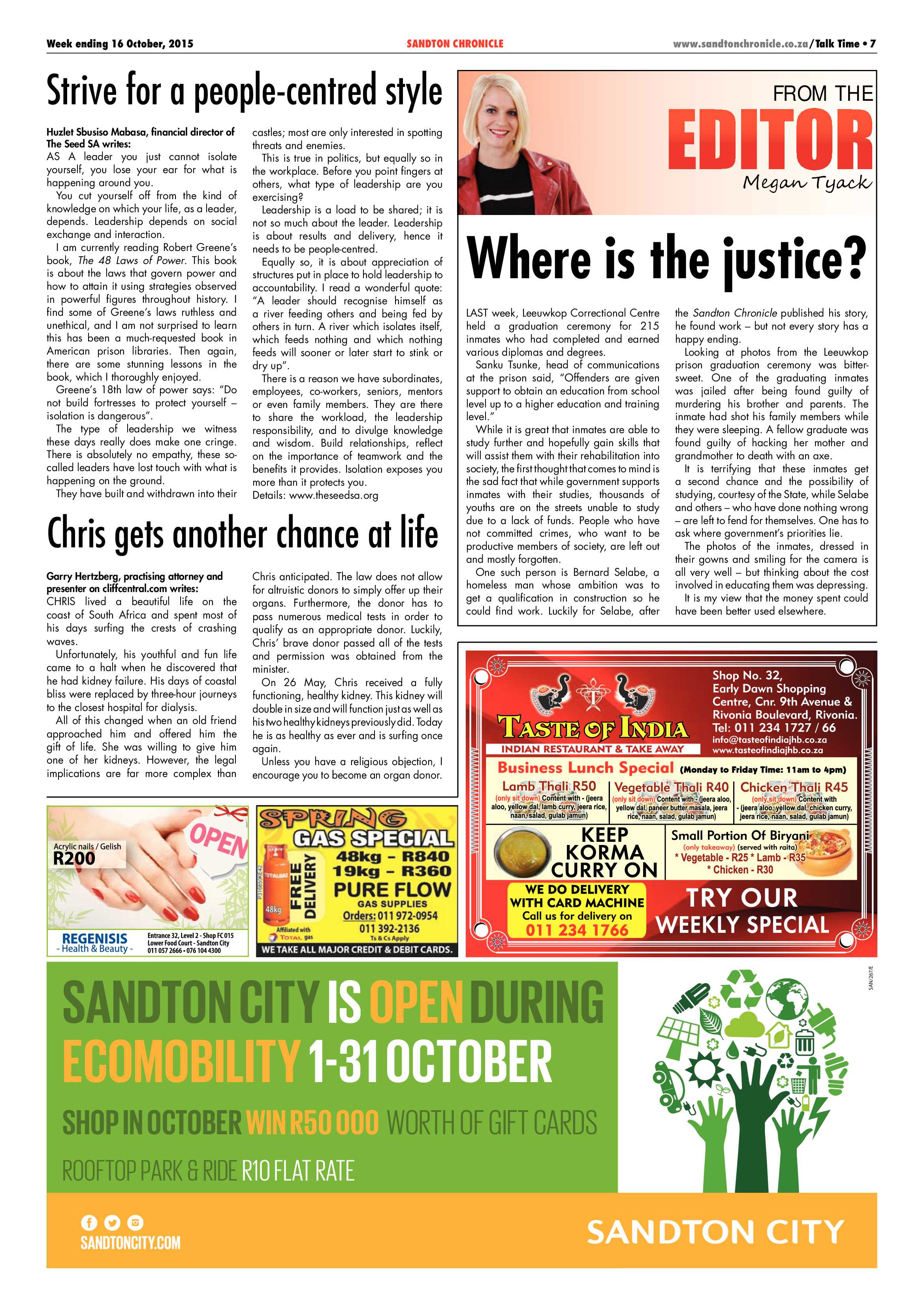 Sandton Chronicle 16 October 2015 page 7