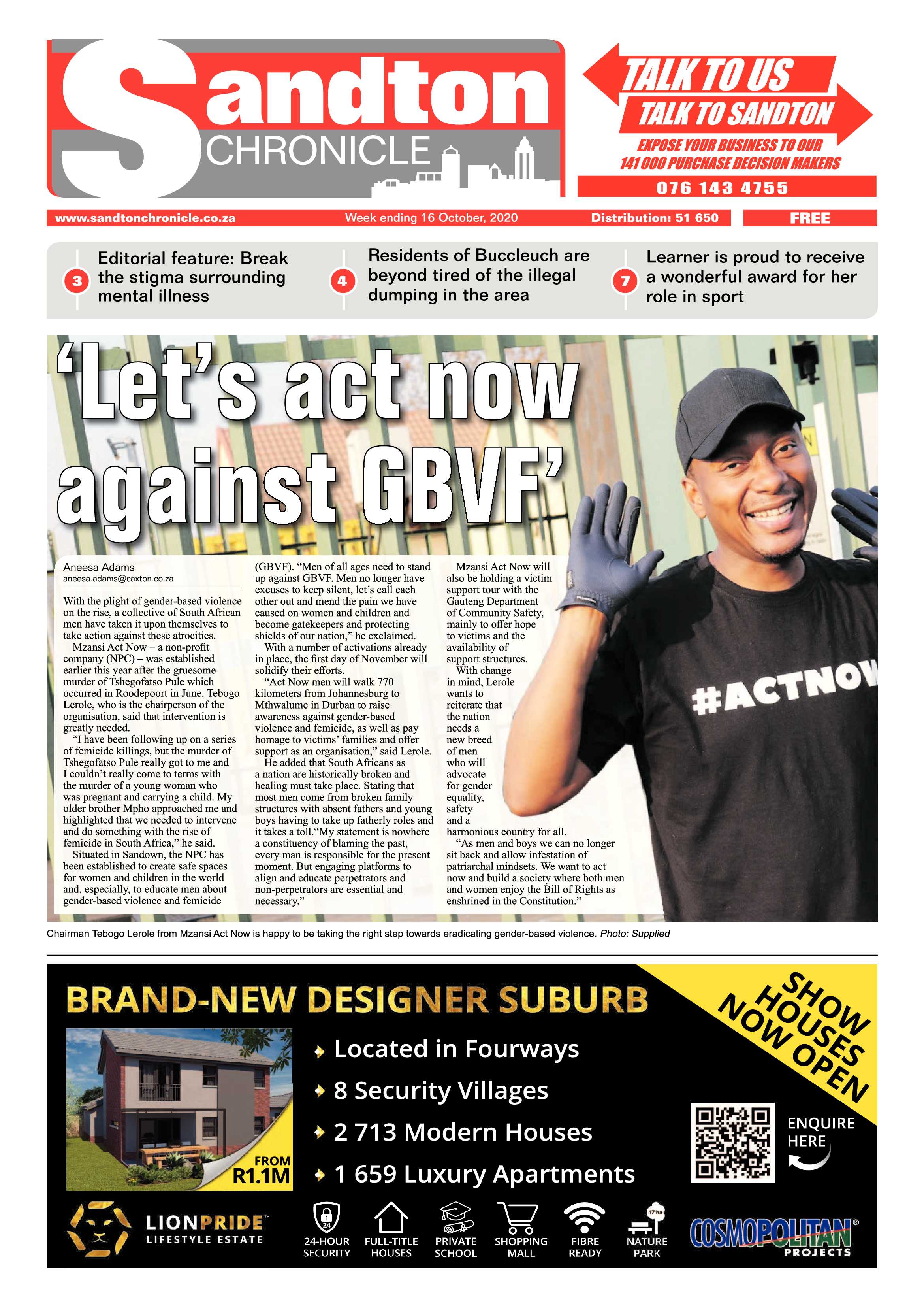 Sandton Chronicle 16 October 2020 page 1