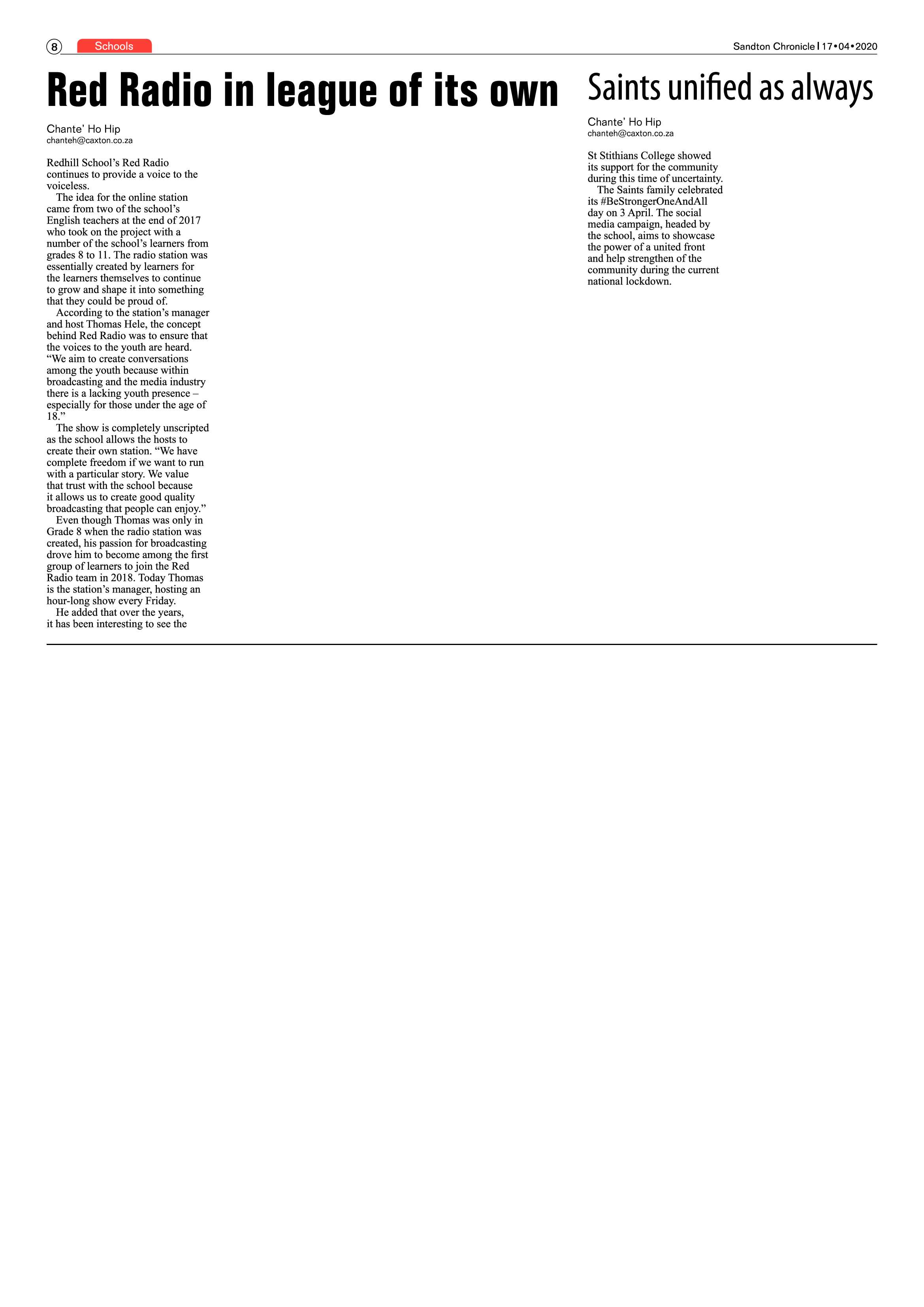 Sandton Chronicle 17 April 2020 page 8