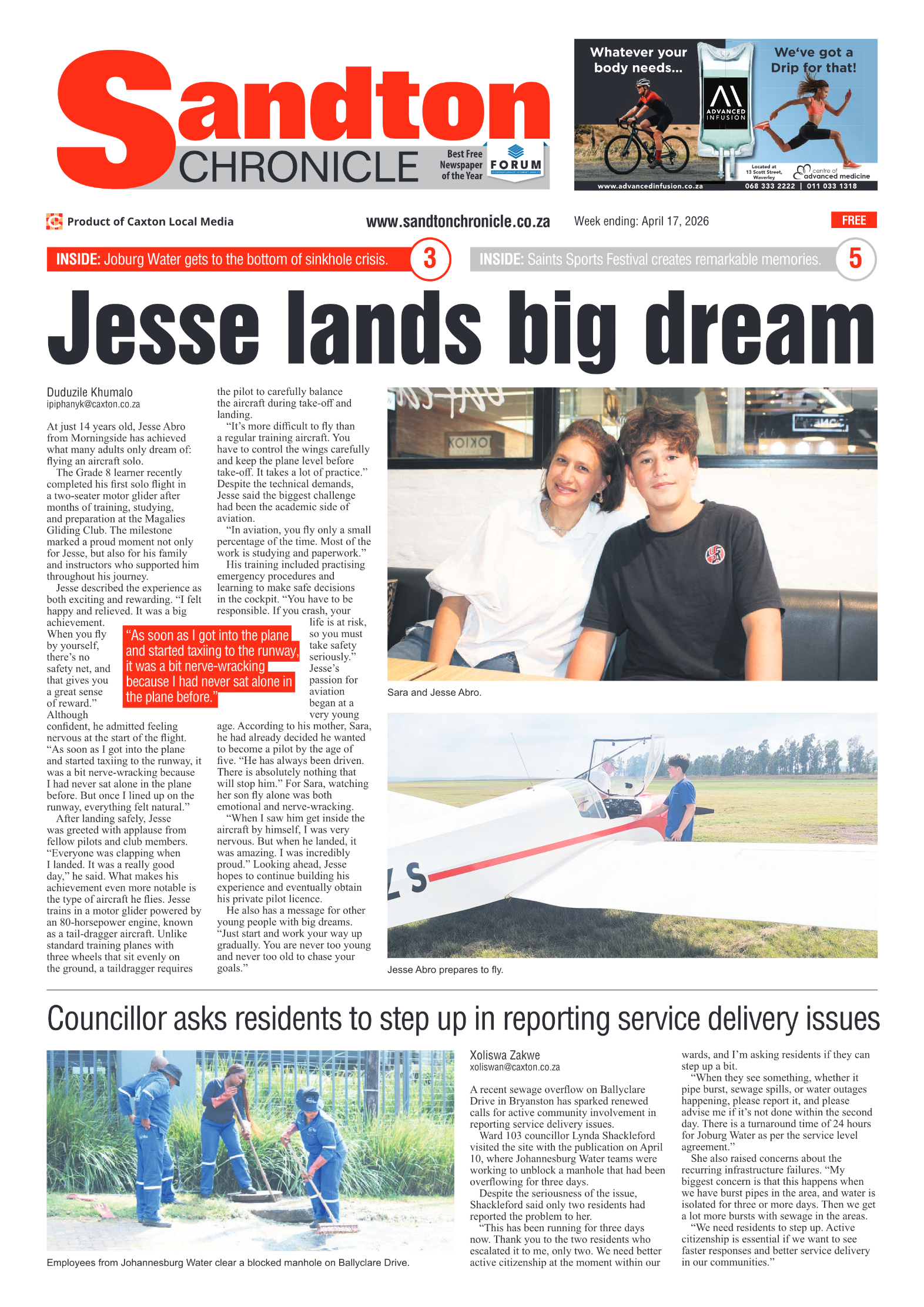 Sandton Chronicle 17 April 2026 page 1