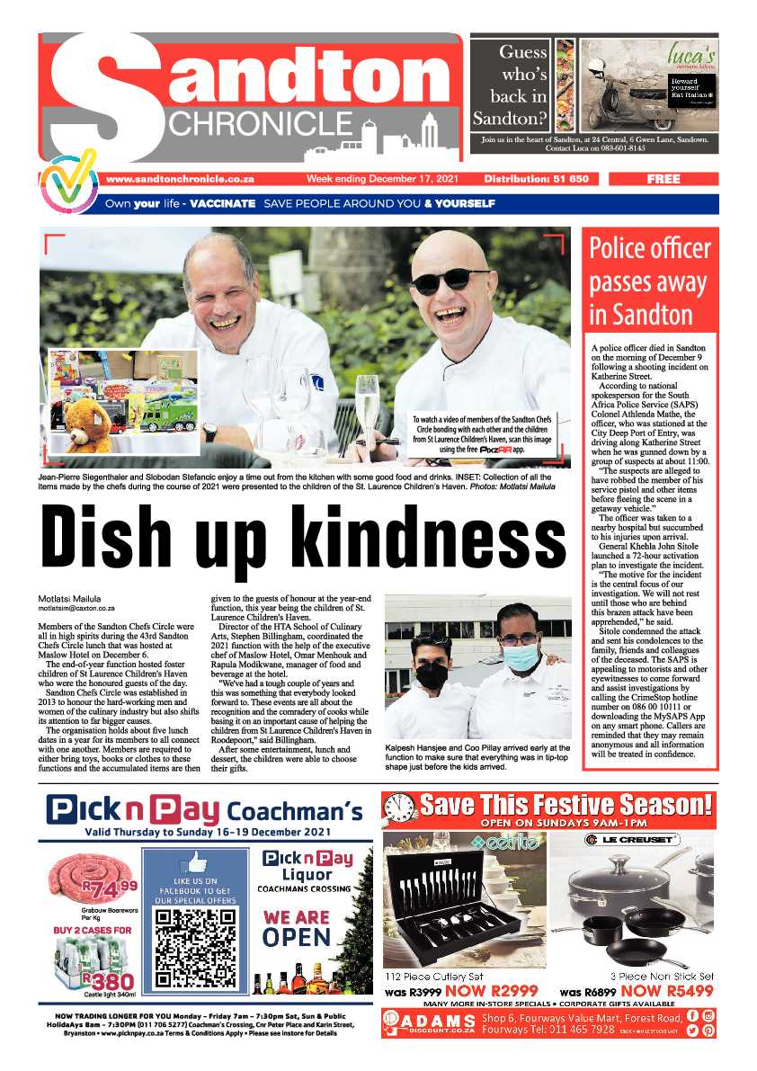 Sandton Chronicle 17 December 2021 page 1
