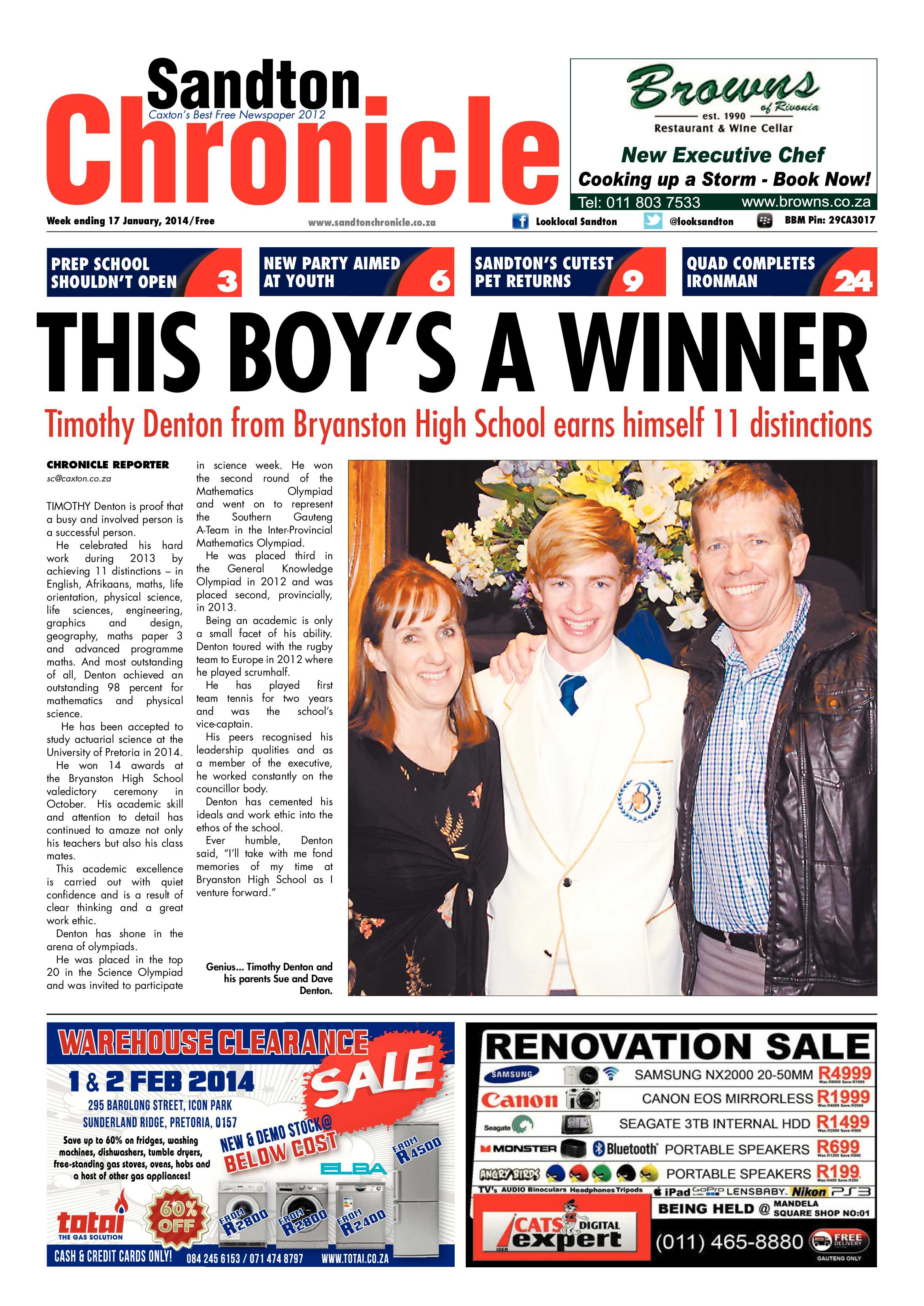Sandton Chronicle 17 January 2014 page 1