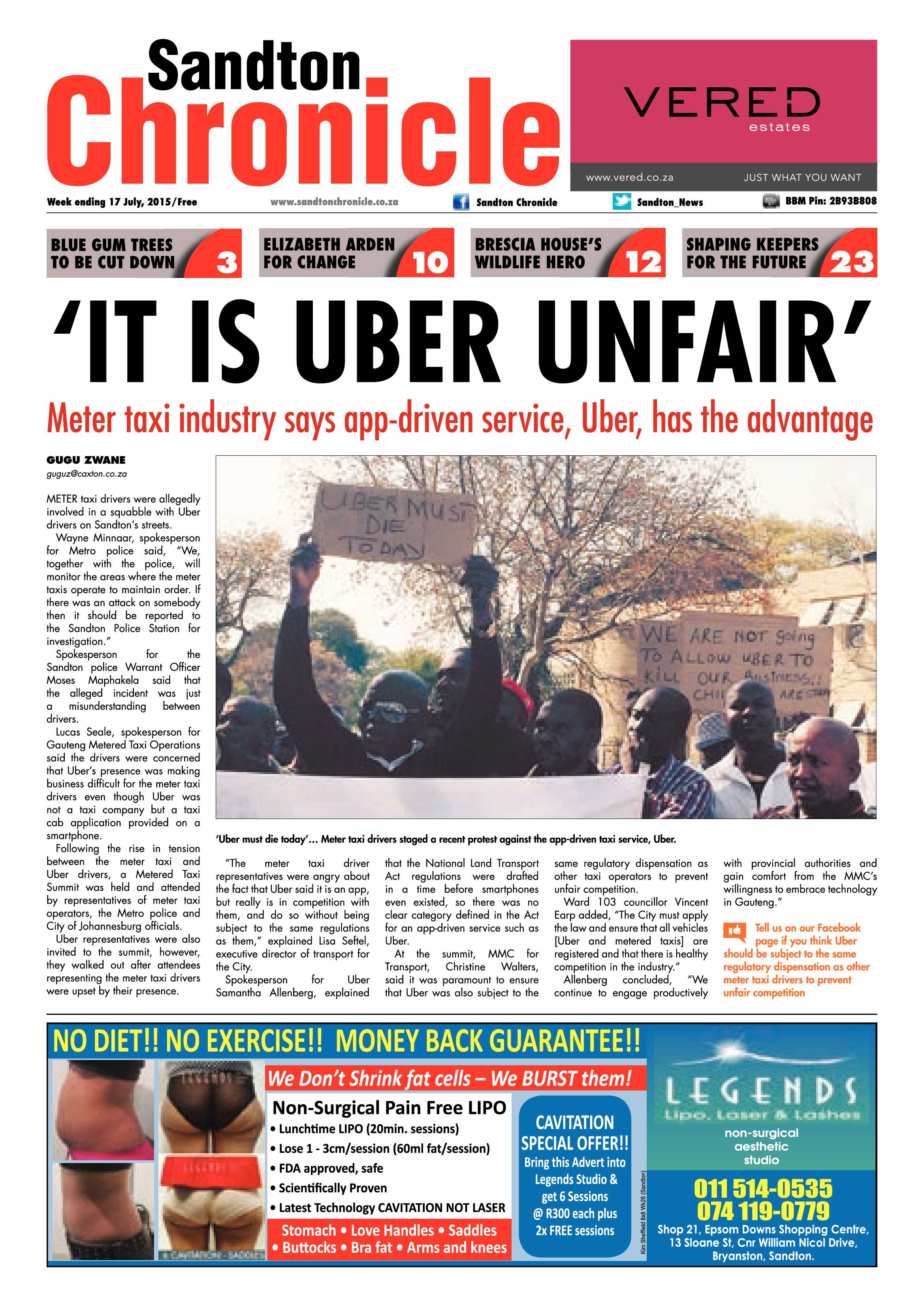Sandton Chronicle 17 July 2015 page 1