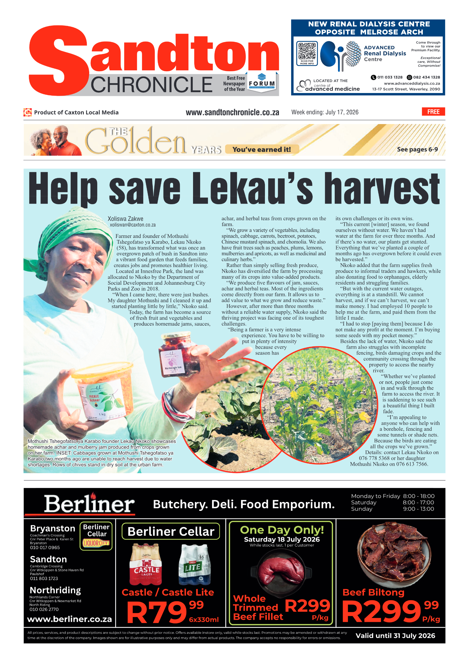 Sandton Chronicle 17 July 2026 page 1