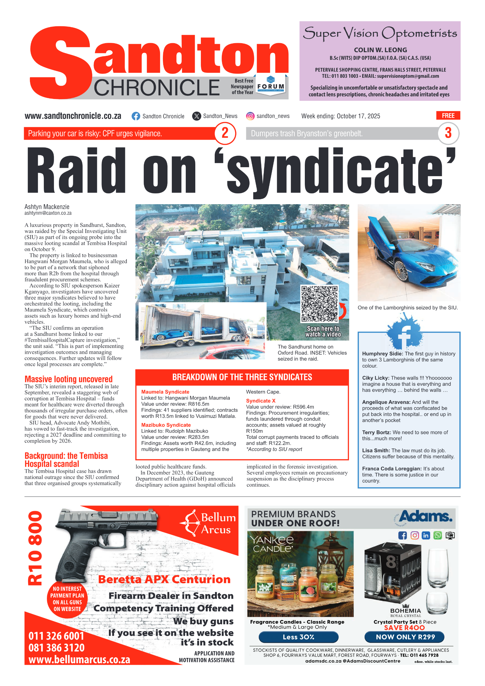 Sandton Chronicle 17 October 2025 page 1