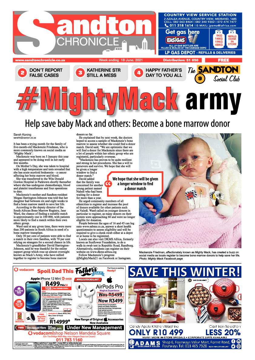 Sandton Chronicle 18 June 2021 page 1