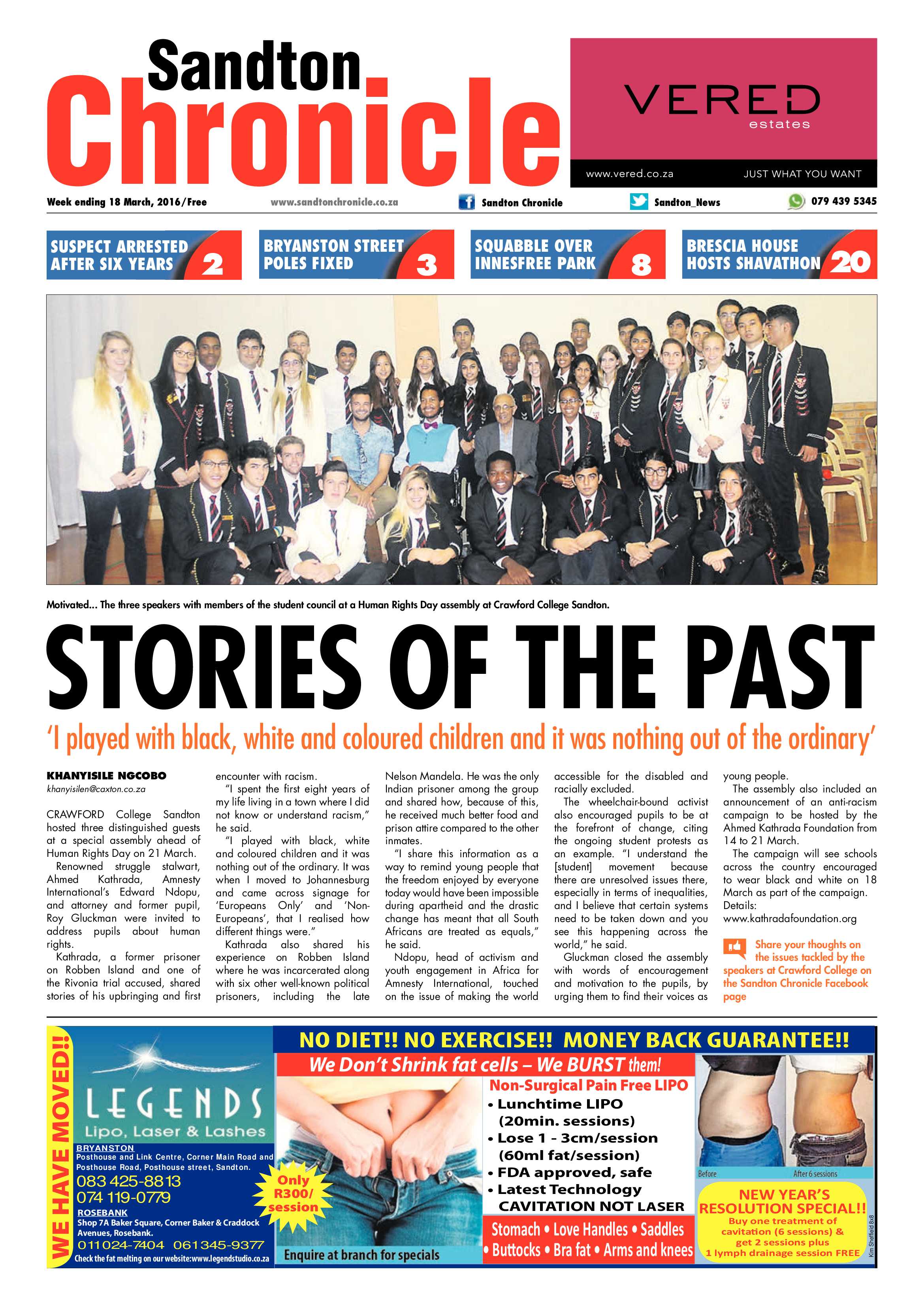 Sandton Chronicle 18 March 2016 page 1