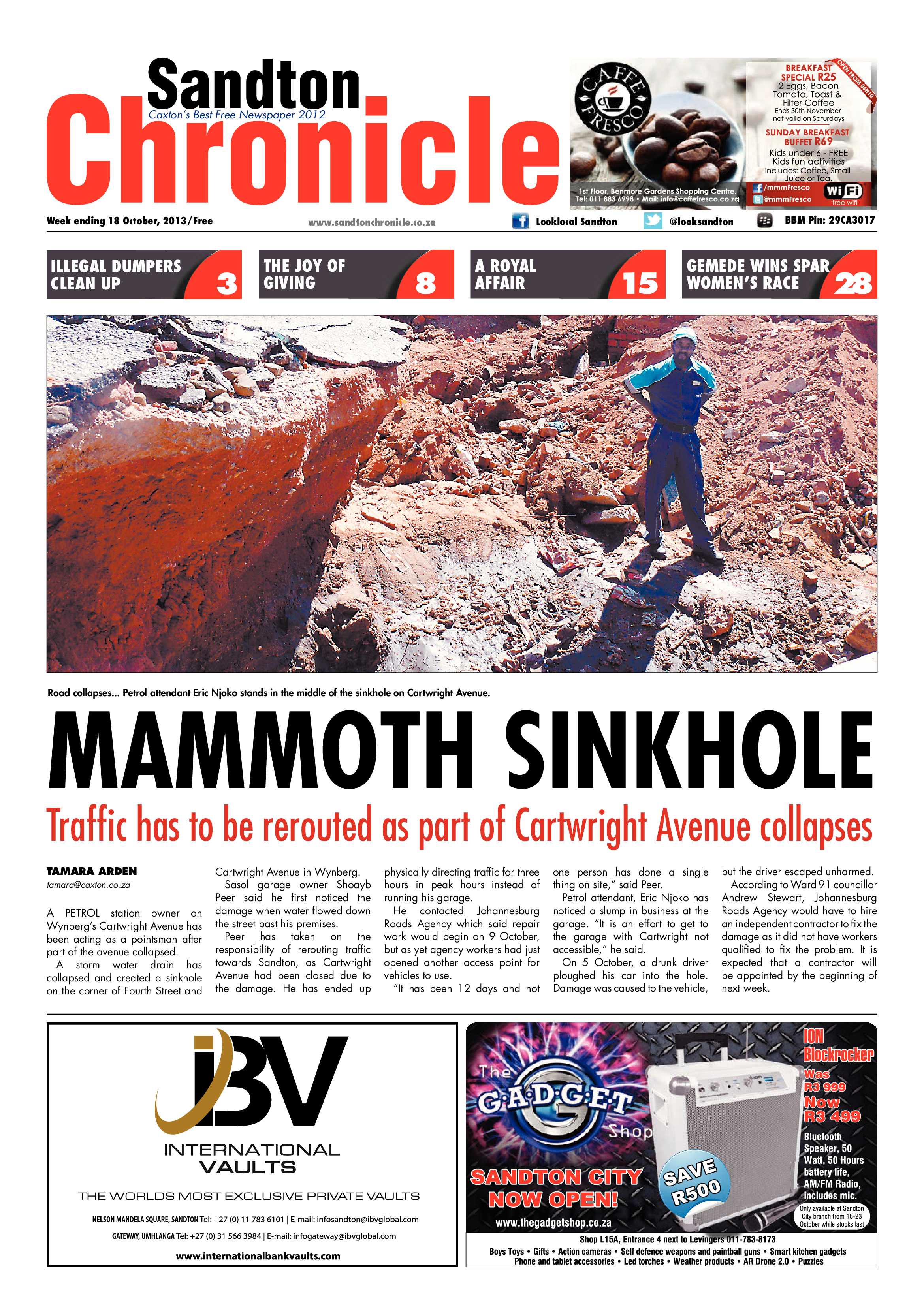 Sandton Chronicle 18 October 2013 page 1