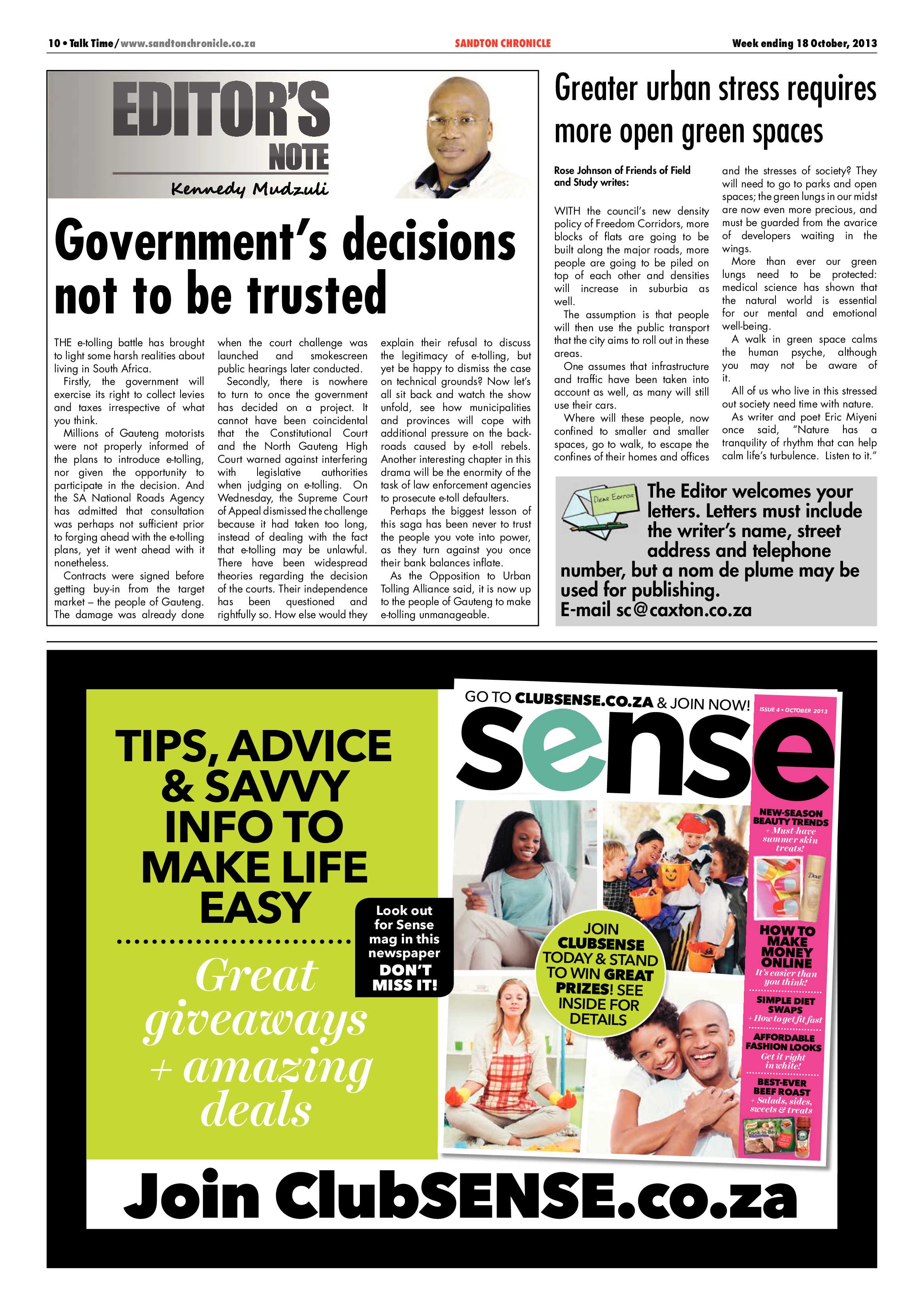 Sandton Chronicle 18 October 2013 page 10