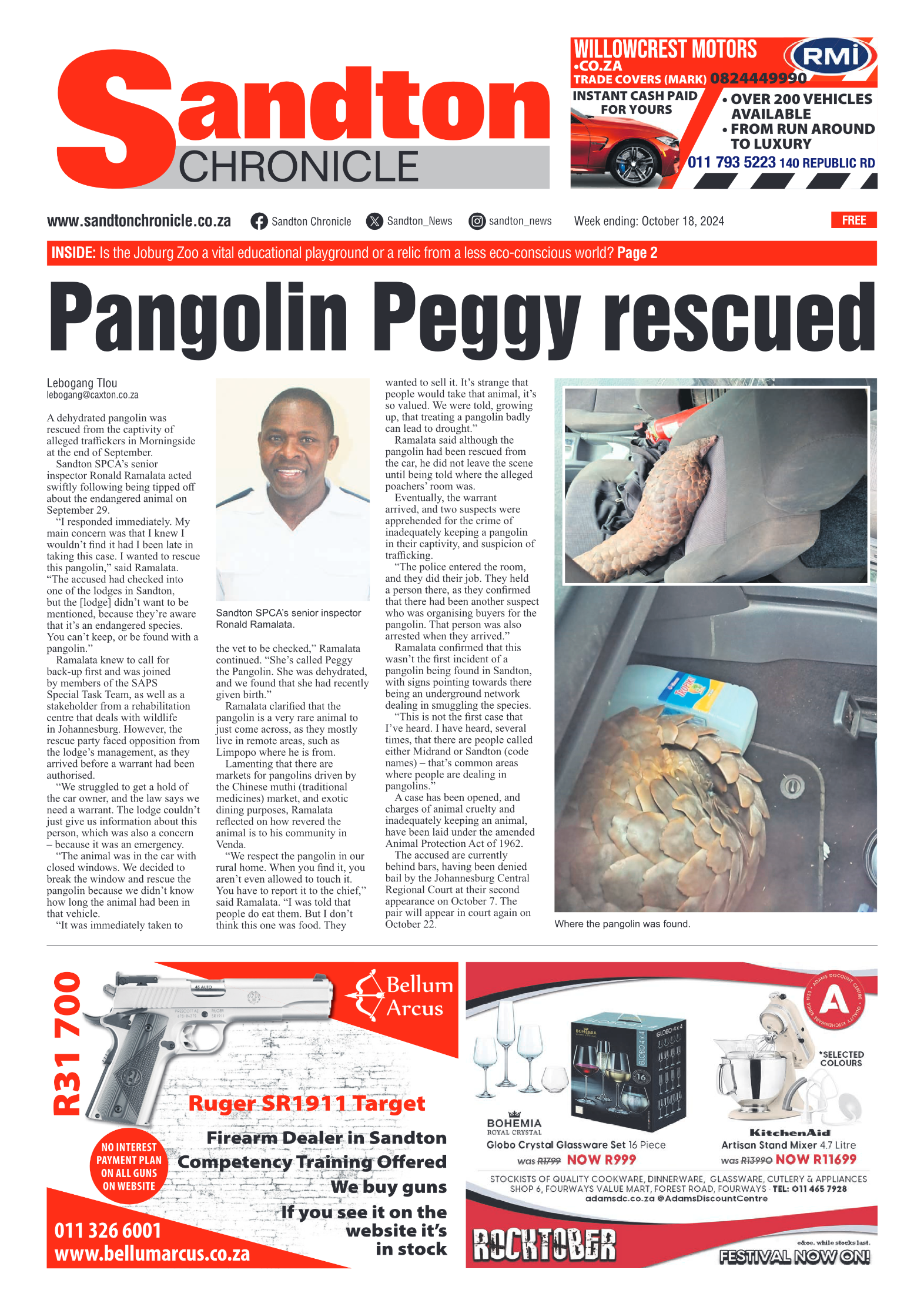 Sandton Chronicle 18 October 2024 page 1