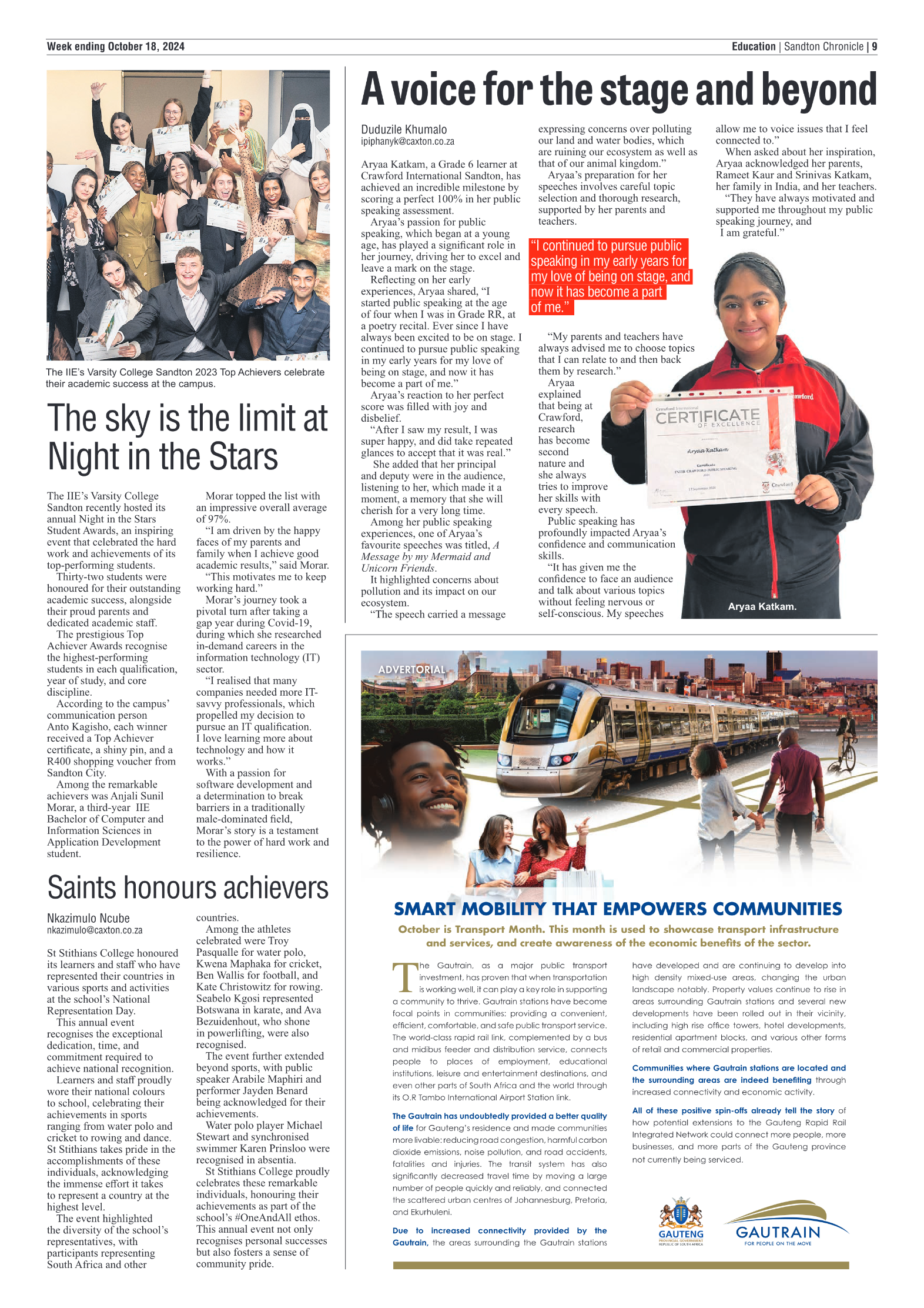 Sandton Chronicle 18 October 2024 page 9