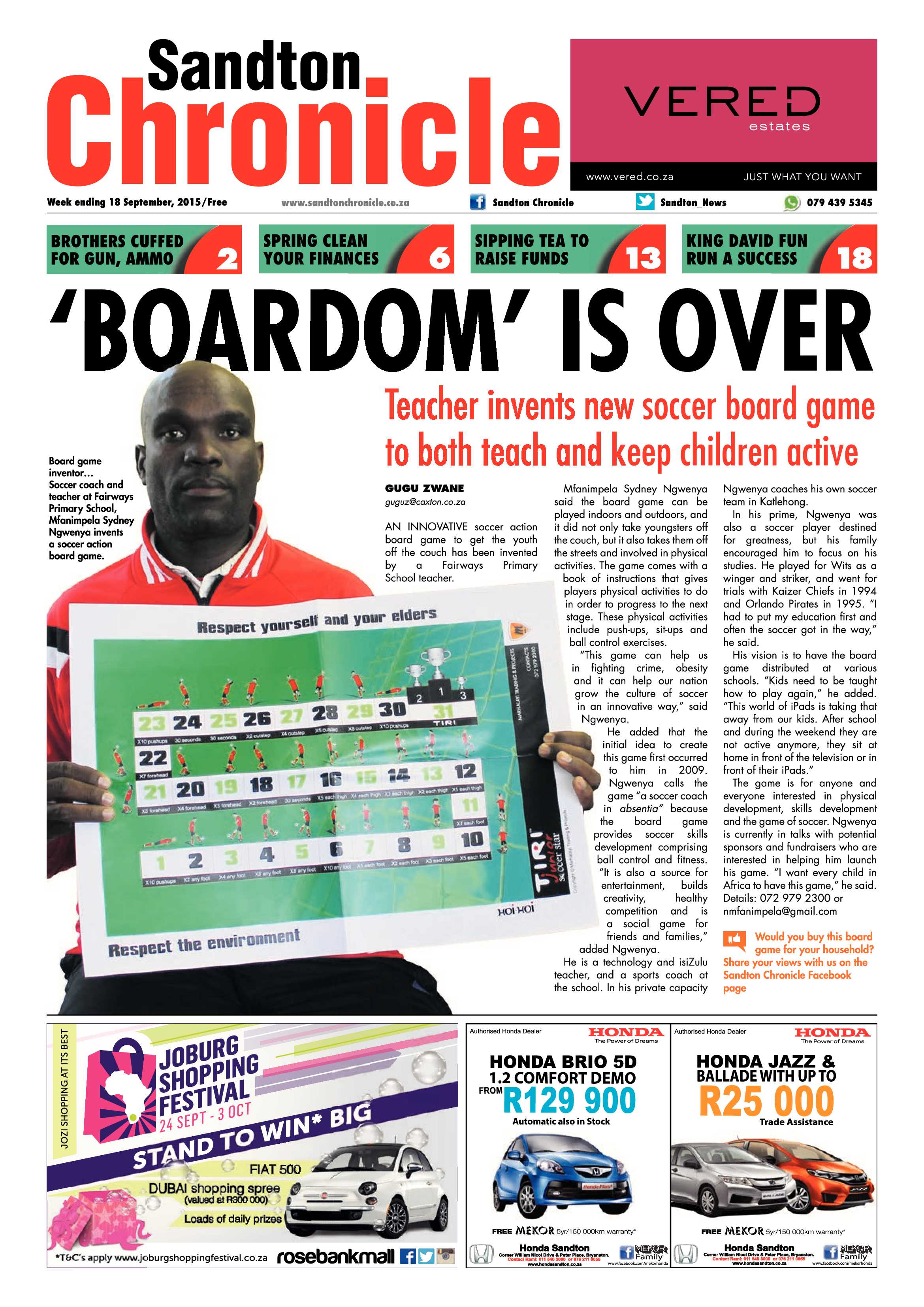 Sandton Chronicle 18 September 2015 page 1