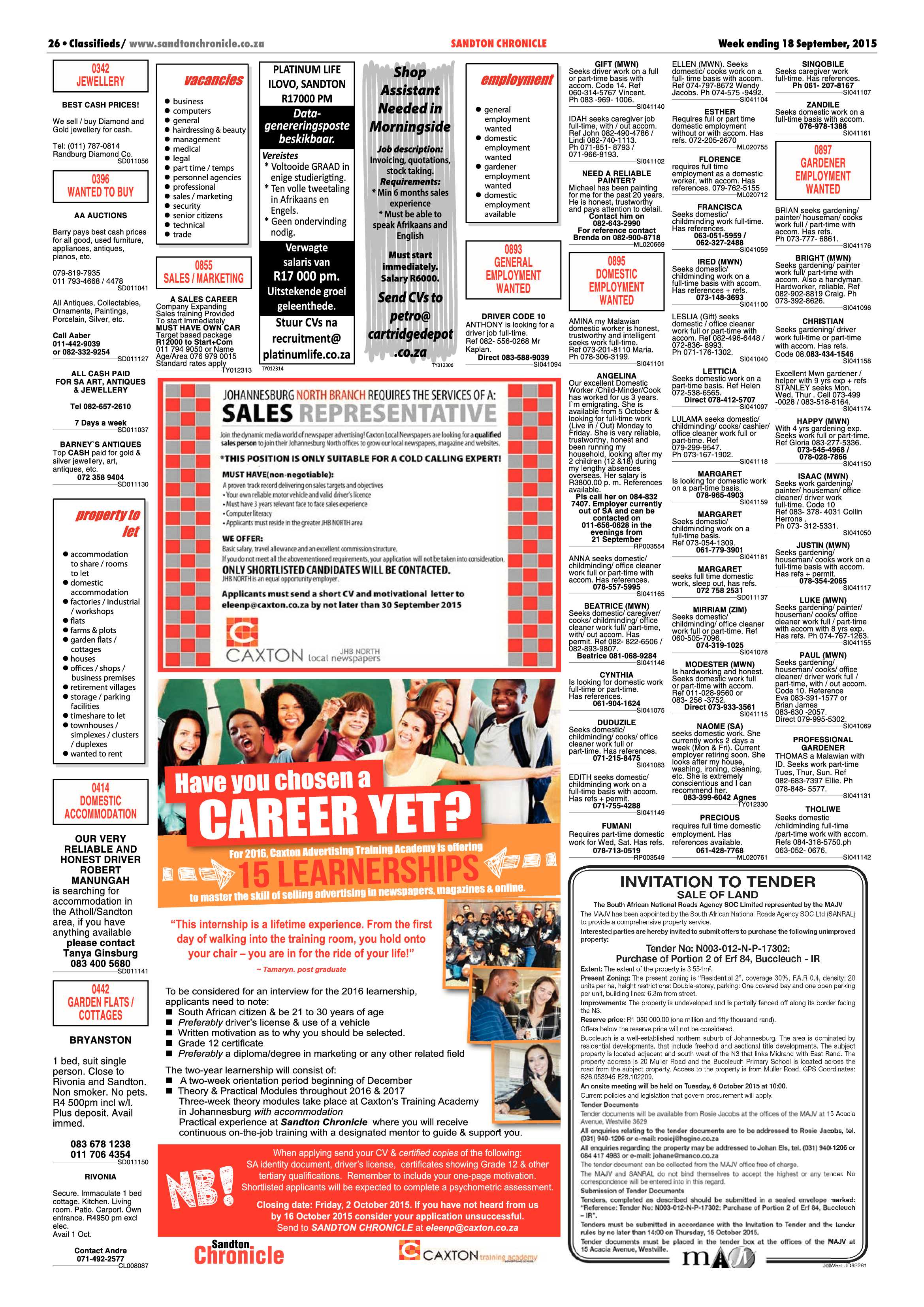Sandton Chronicle 18 September 2015 page 26