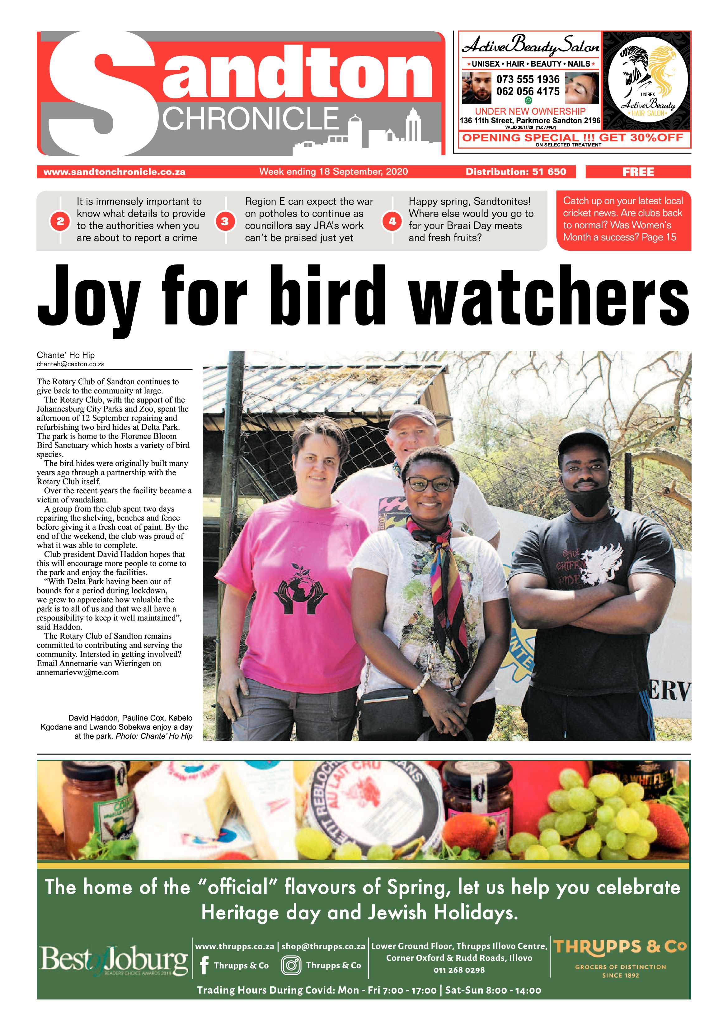 Sandton Chronicle 18 September 2020 page 1