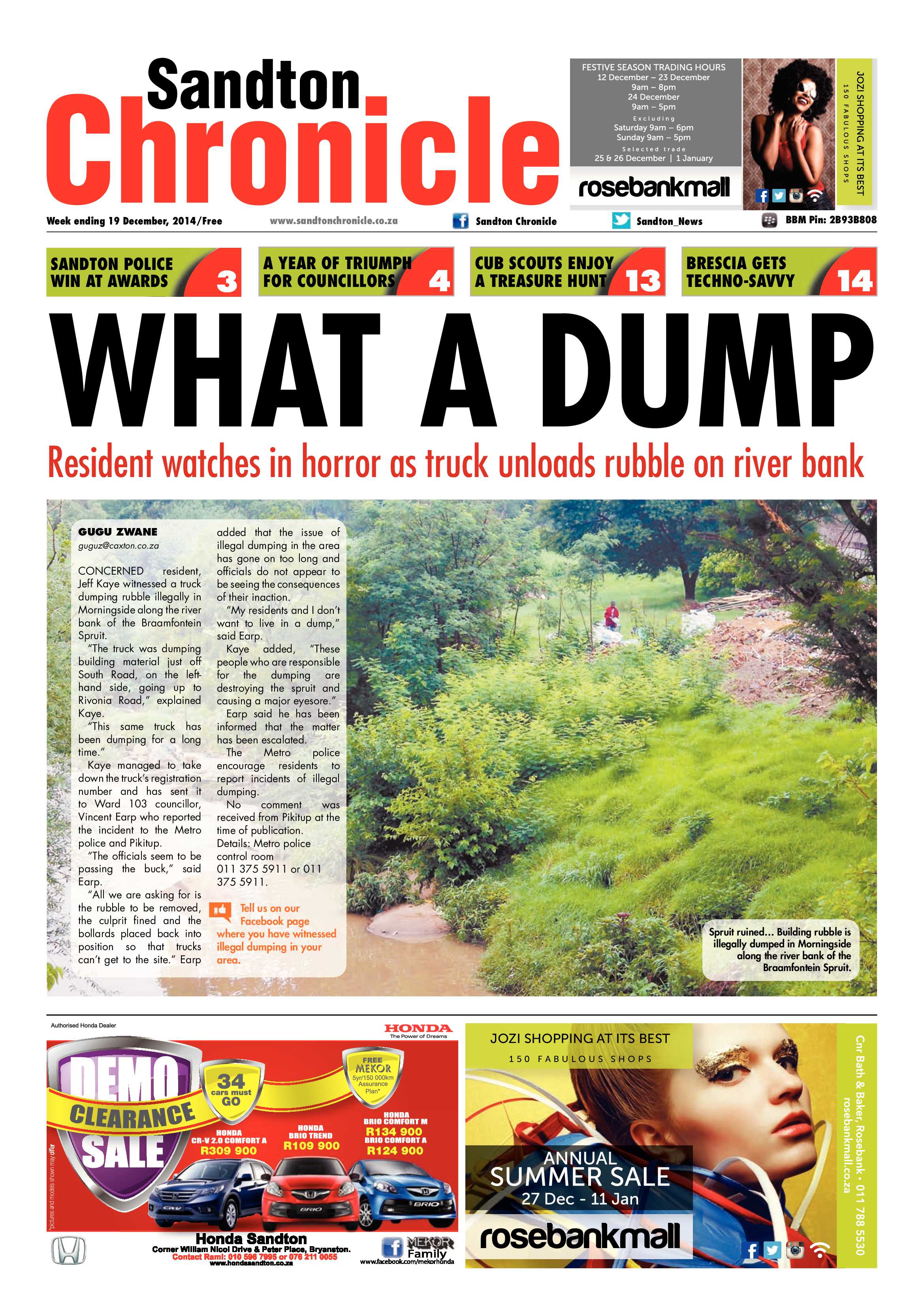 Sandton Chronicle 19 December 2014 page 1