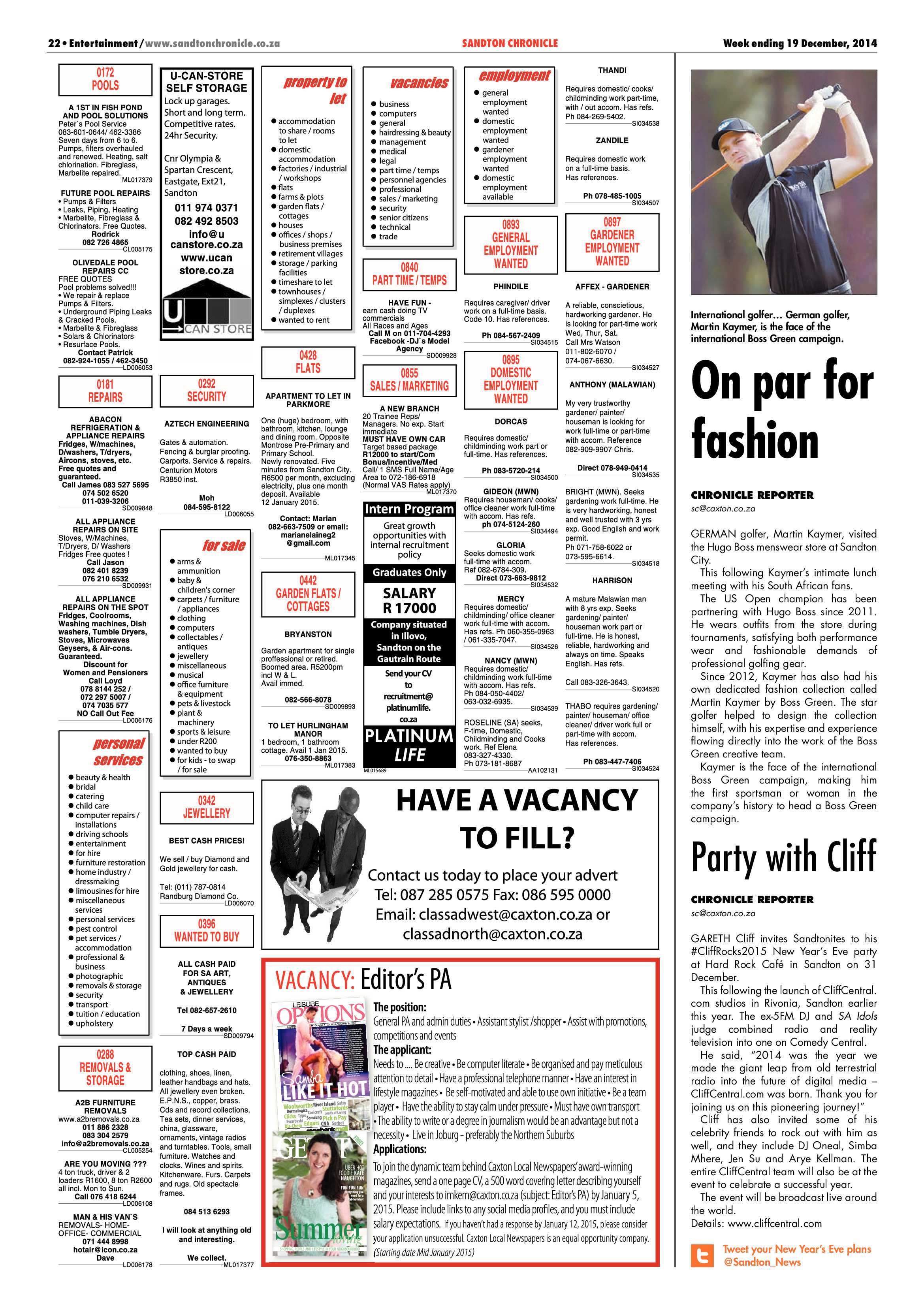 Sandton Chronicle 19 December 2014 page 22