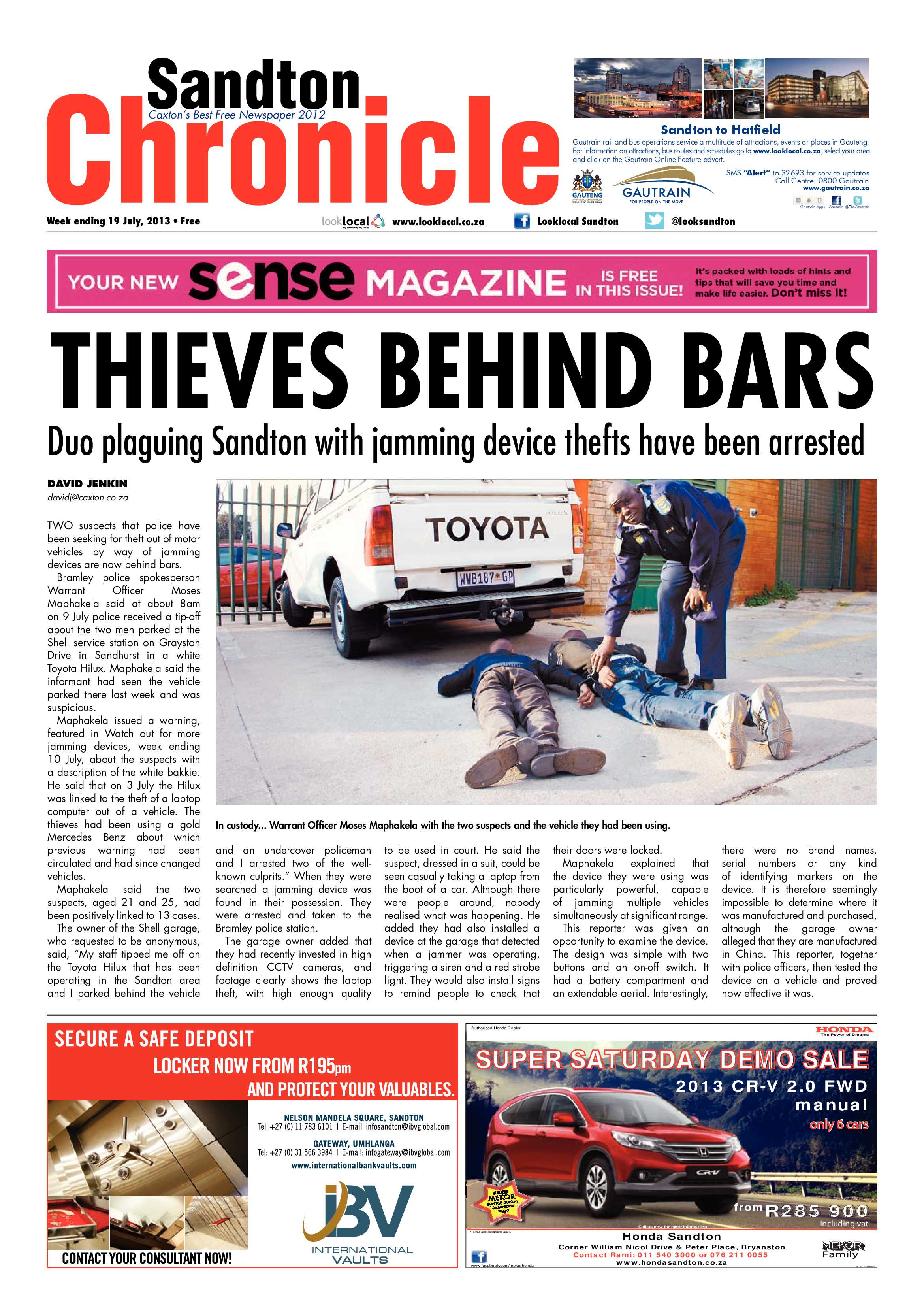 Sandton Chronicle 19 July 2013 page 1