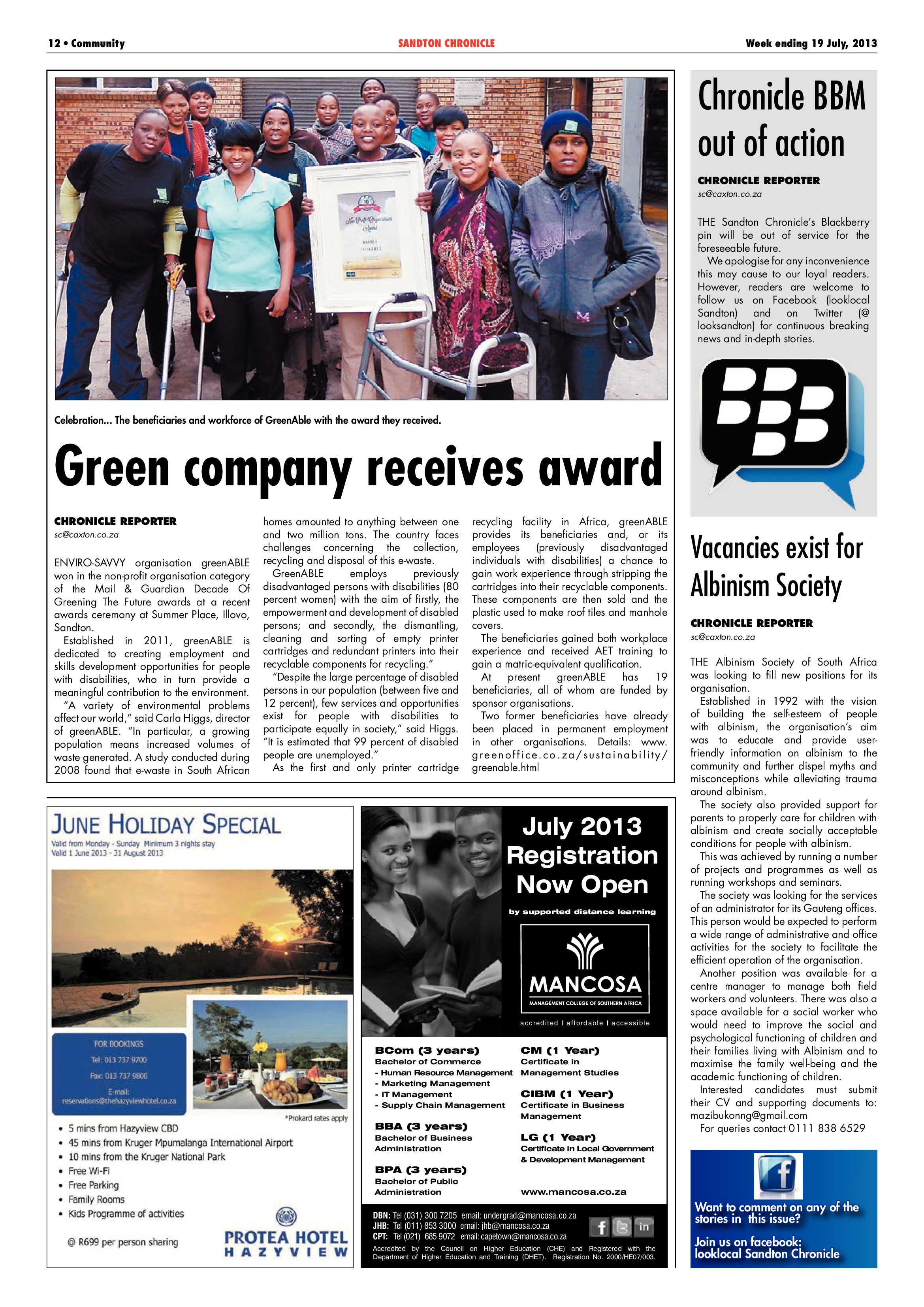 Sandton Chronicle 19 July 2013 page 12