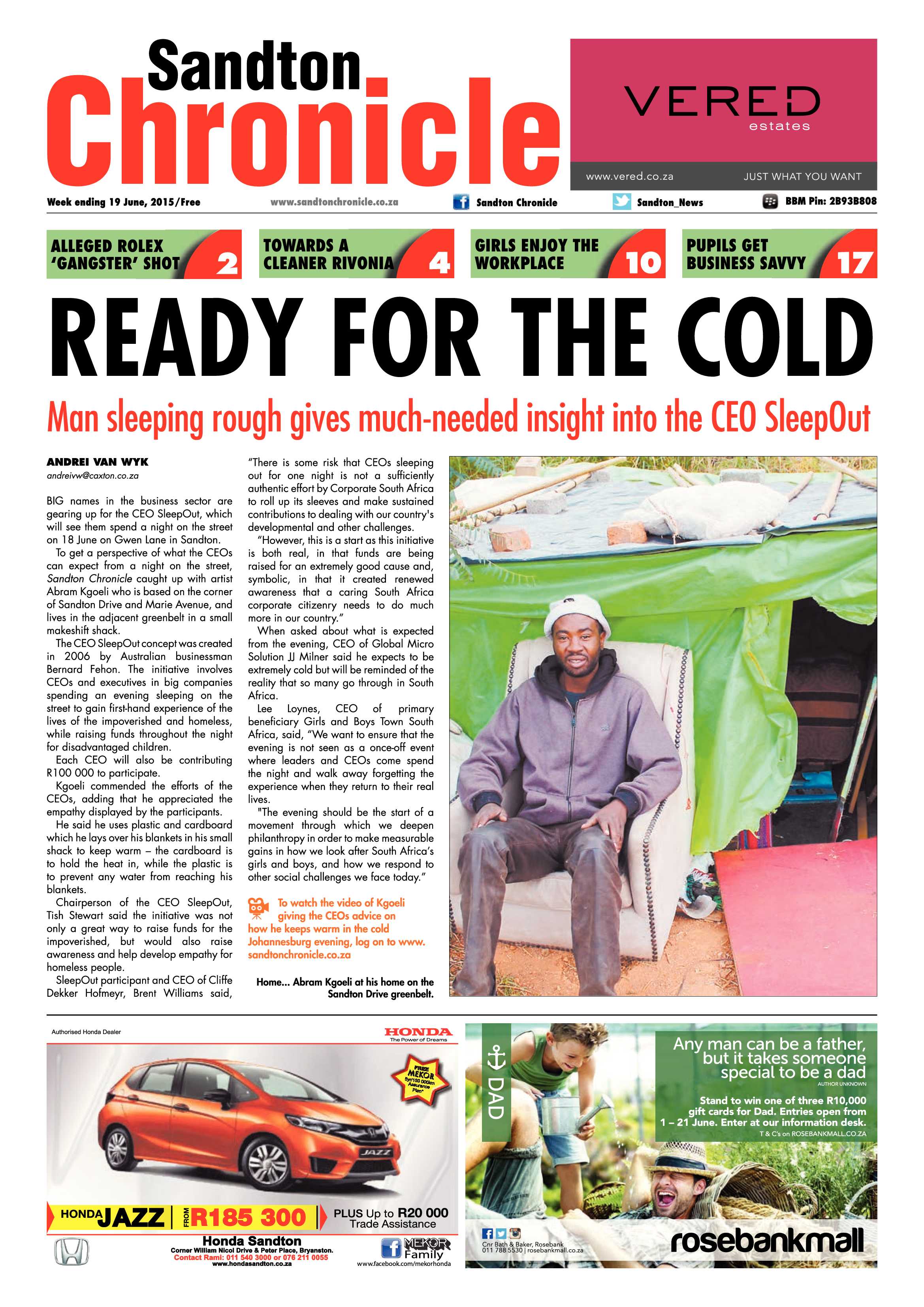 Sandton Chronicle 19 June 2015 page 1