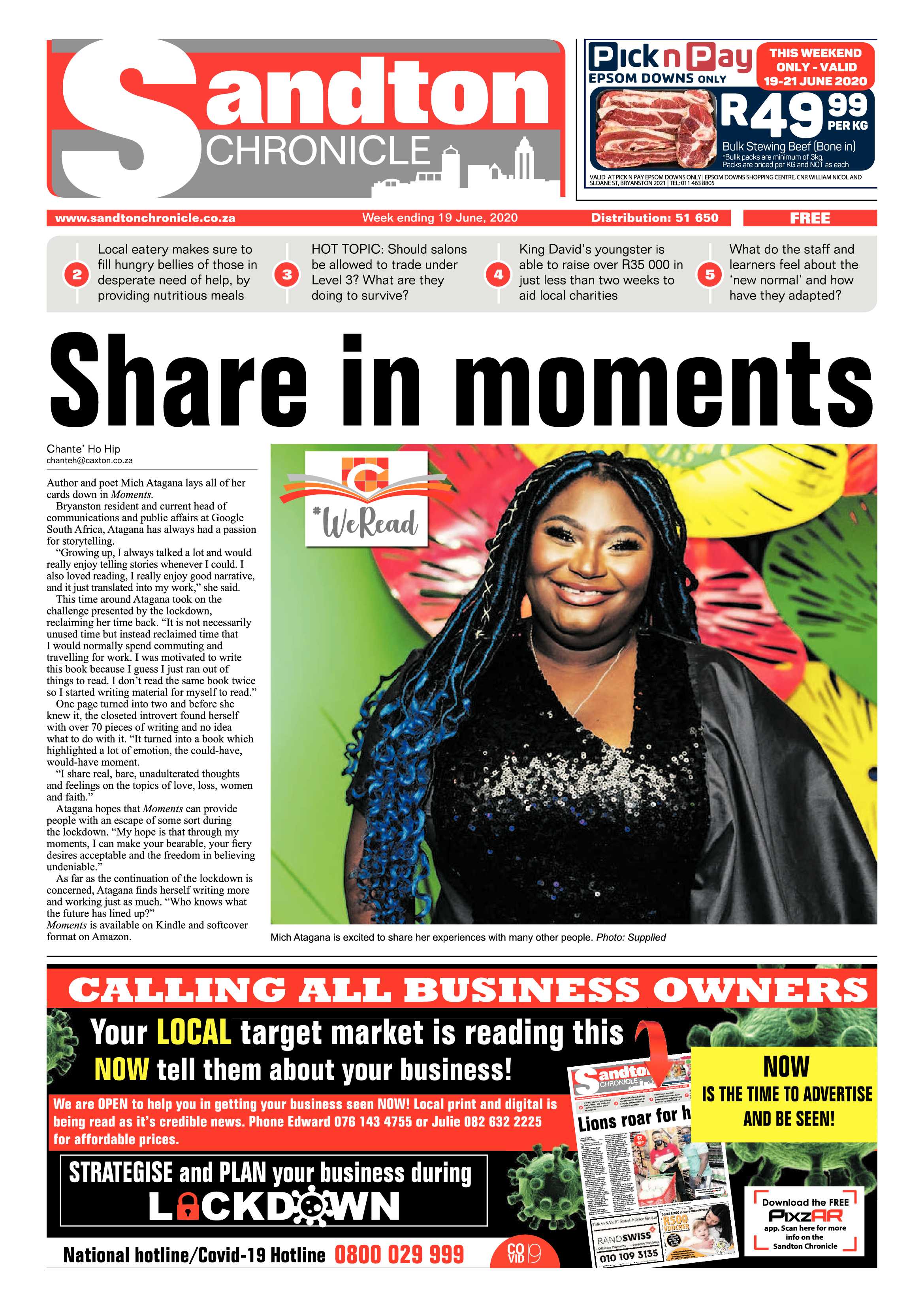 Sandton Chronicle 19 June 2020 page 1