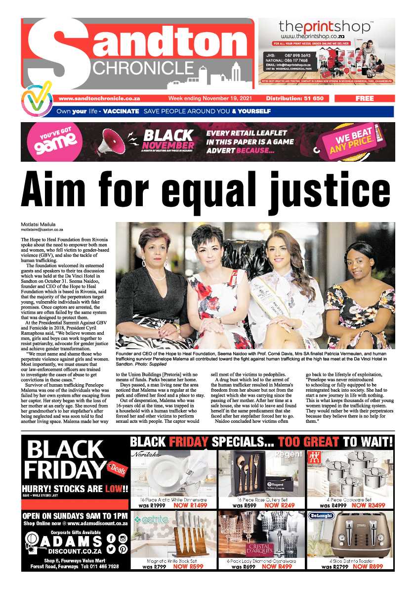 Sandton Chronicle 19 November2021 page 1