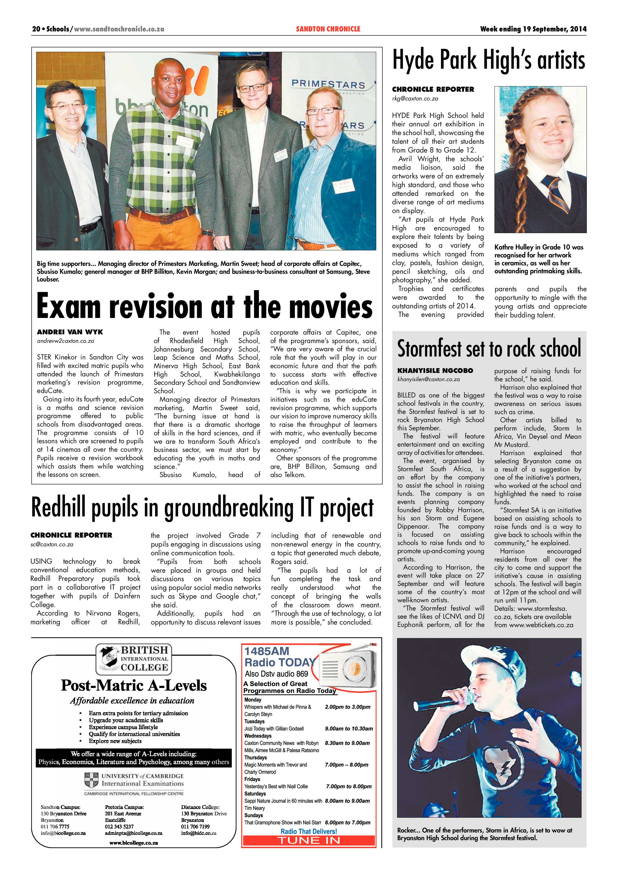 Sandton Chronicle 19 September 2014 page 20