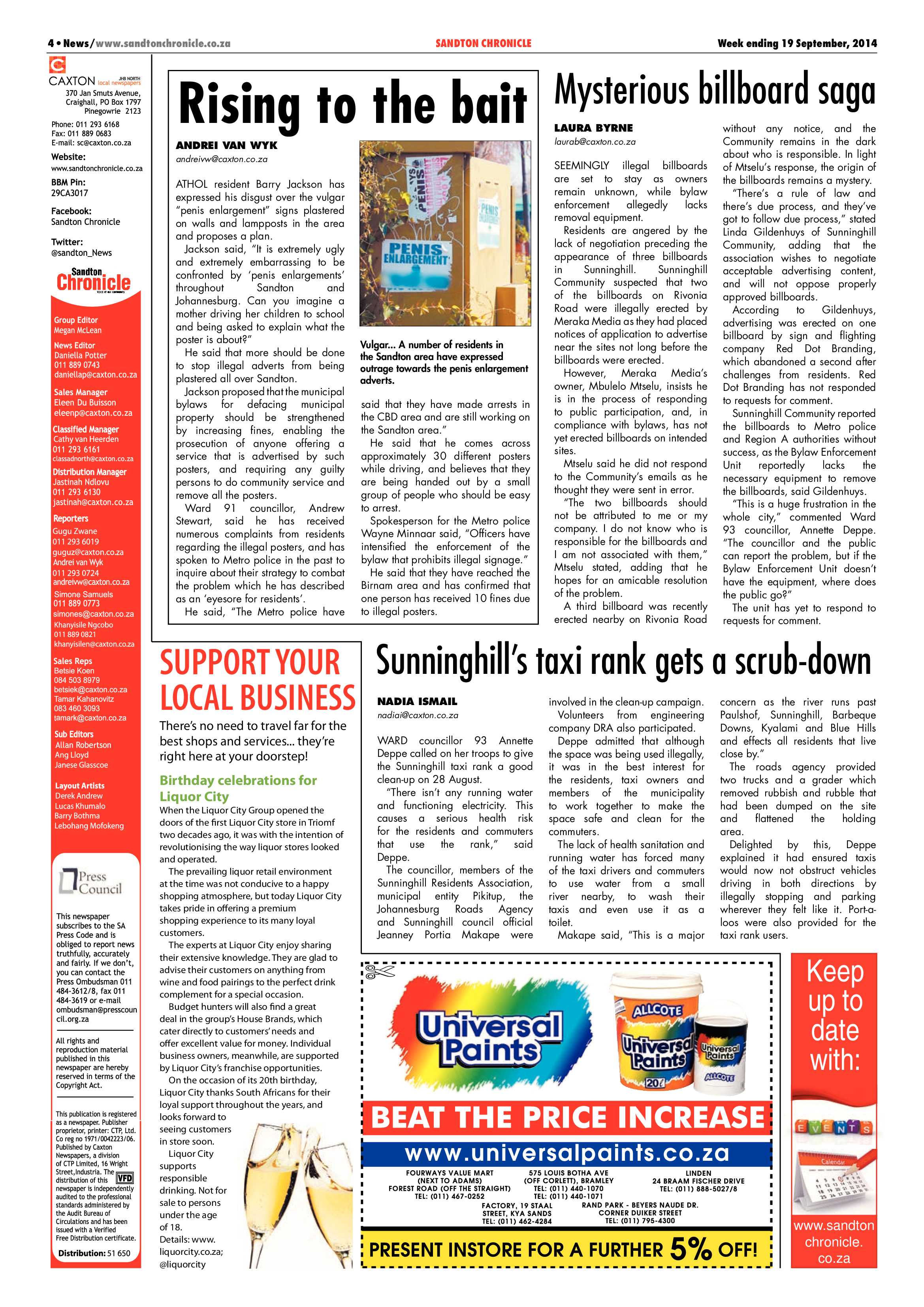 Sandton Chronicle 19 September 2014 page 4