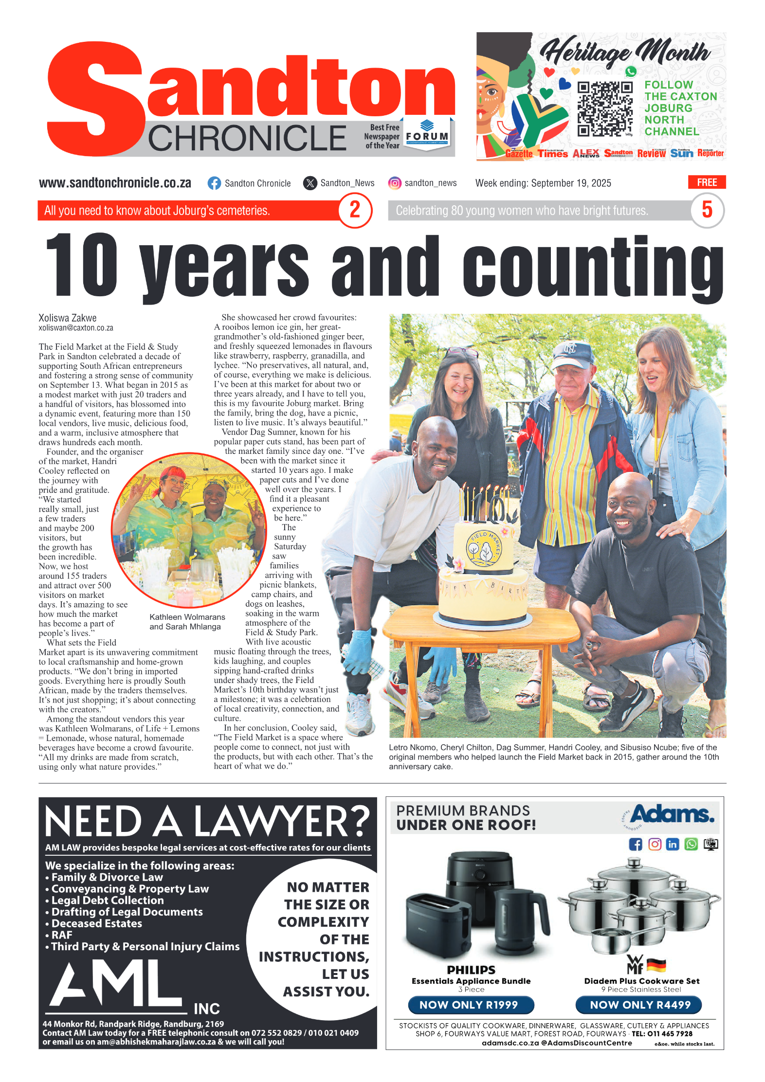 Sandton Chronicle 19 September 2025 page 1