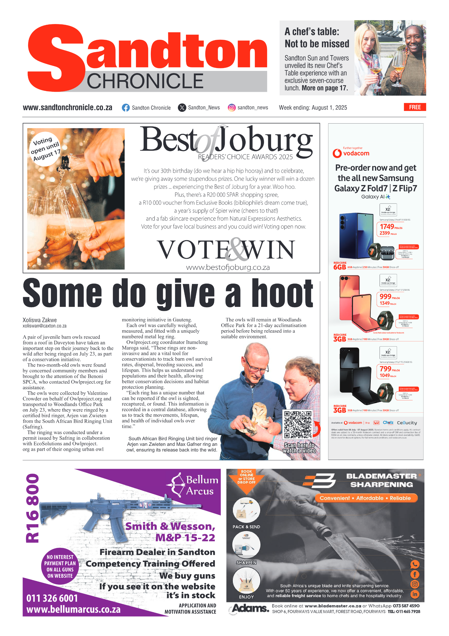 Sandton Chronicle 1 August 2025 page 1
