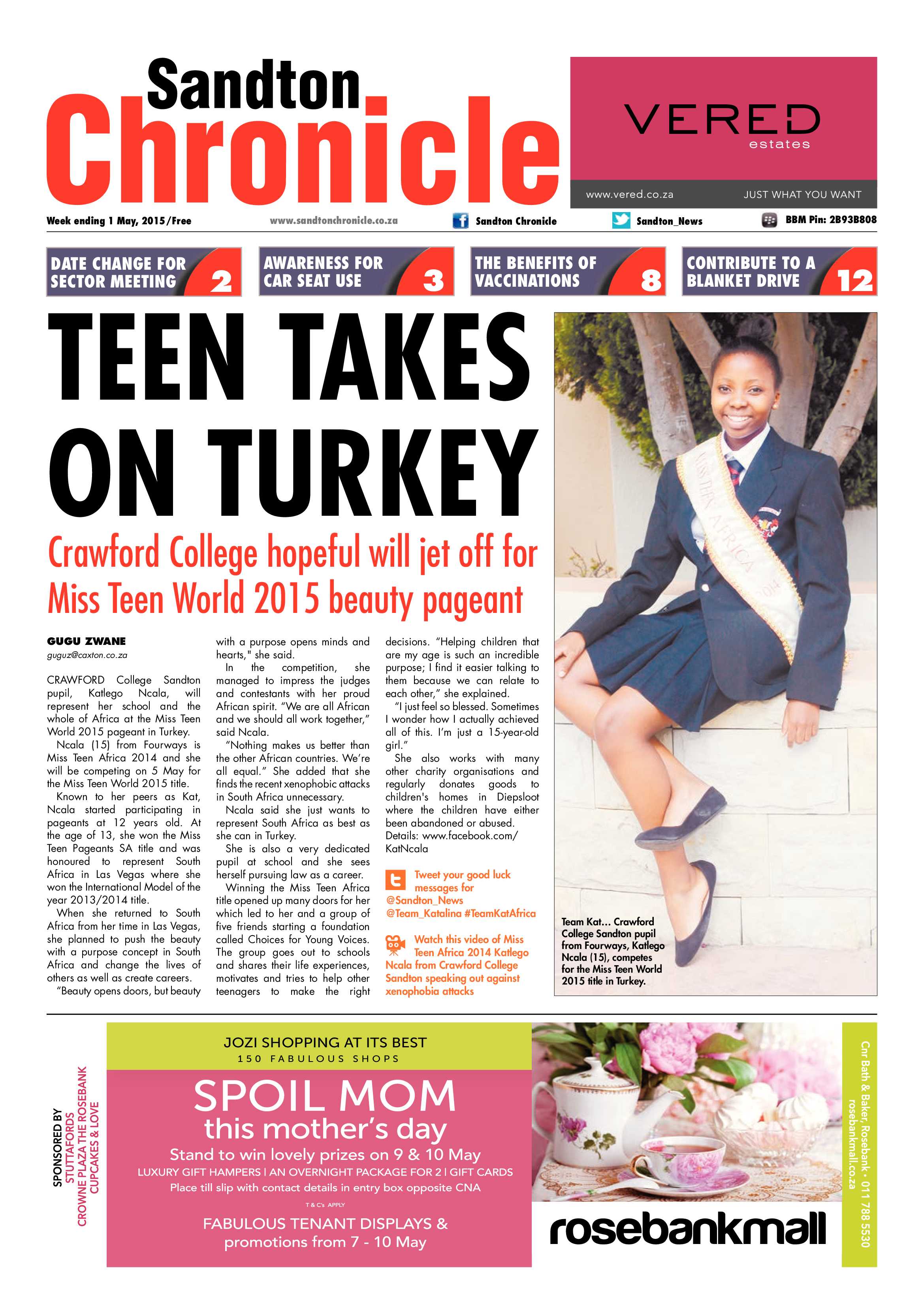 Sandton Chronicle 1 May 2015 page 1