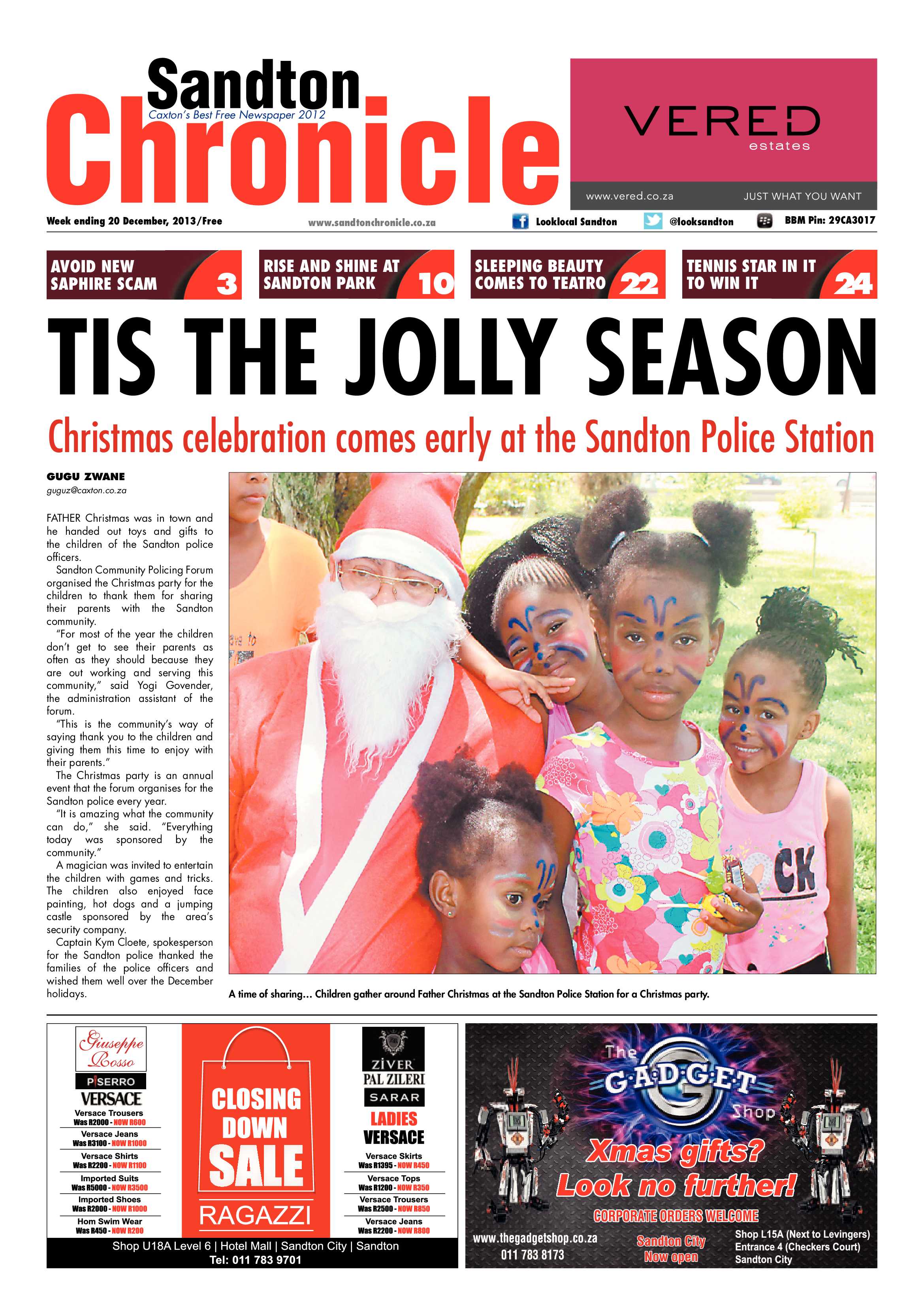 Sandton Chronicle 20 December 2013 page 1