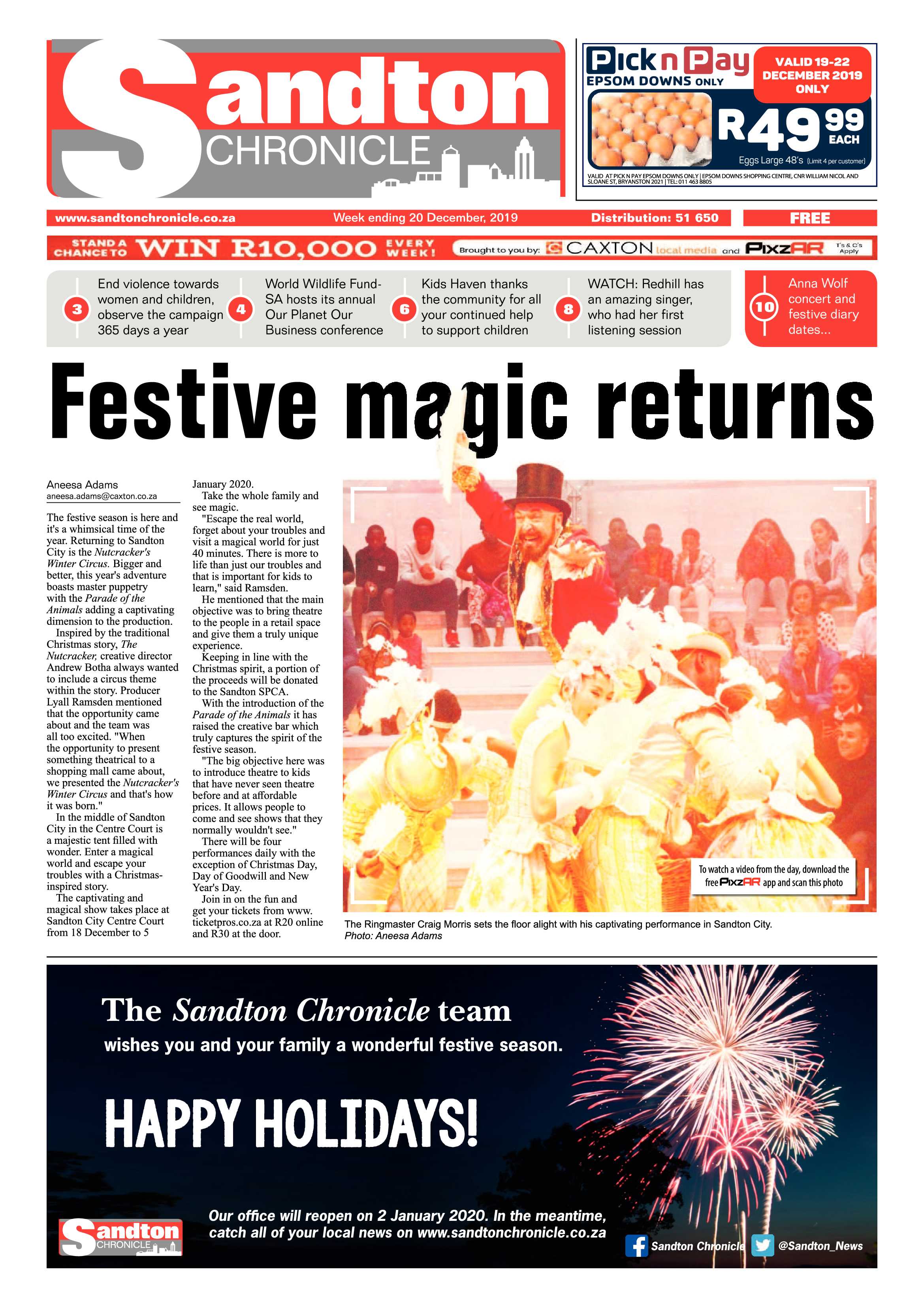 Sandton Chronicle 20 December 2019 page 1