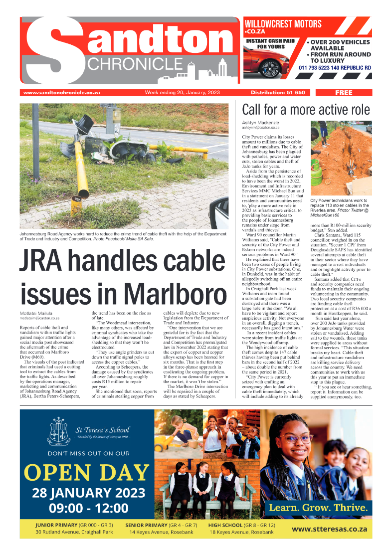Sandton Chronicle 20 January 2023 page 1