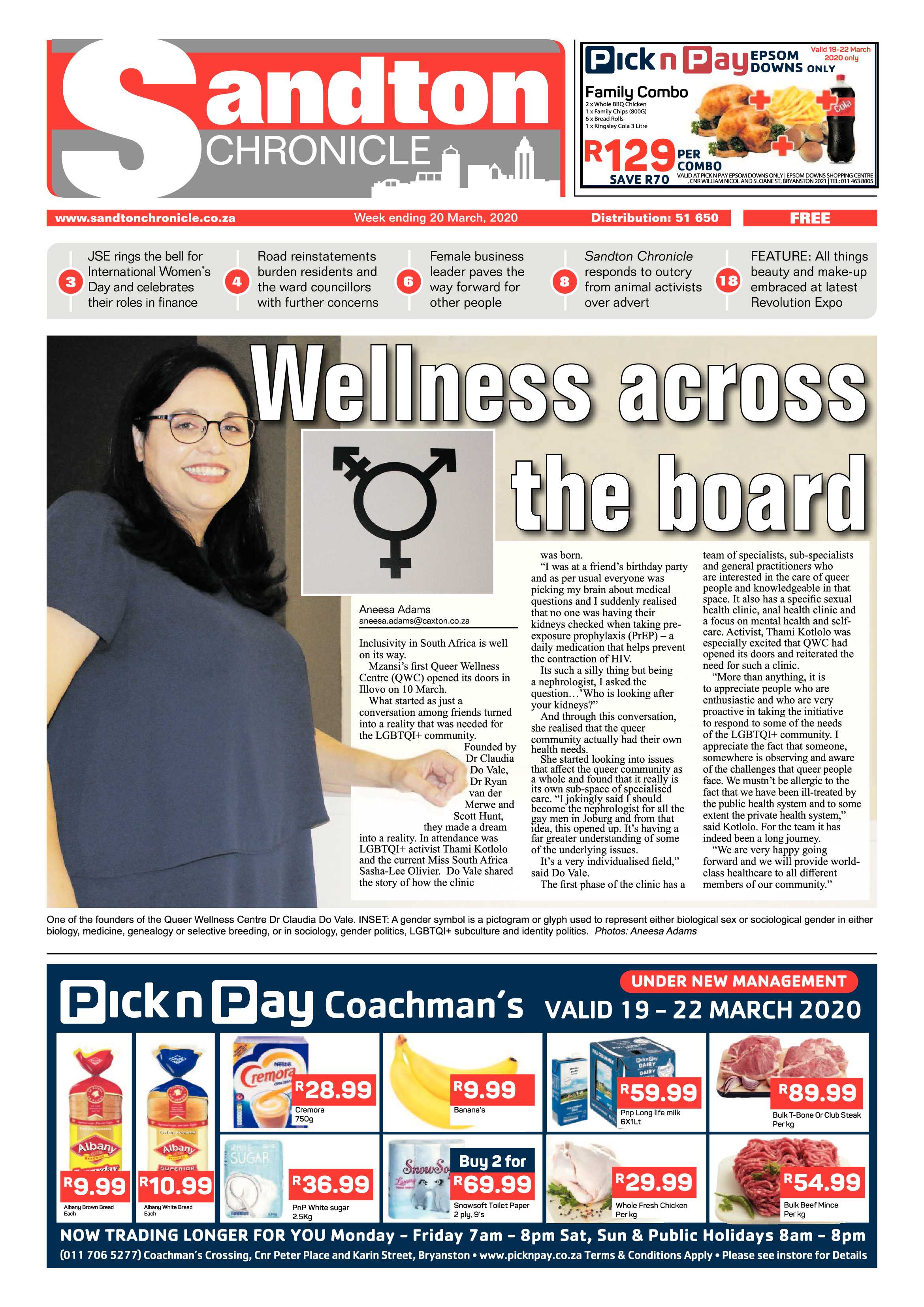 Sandton Chronicle 20 March 2020 page 1