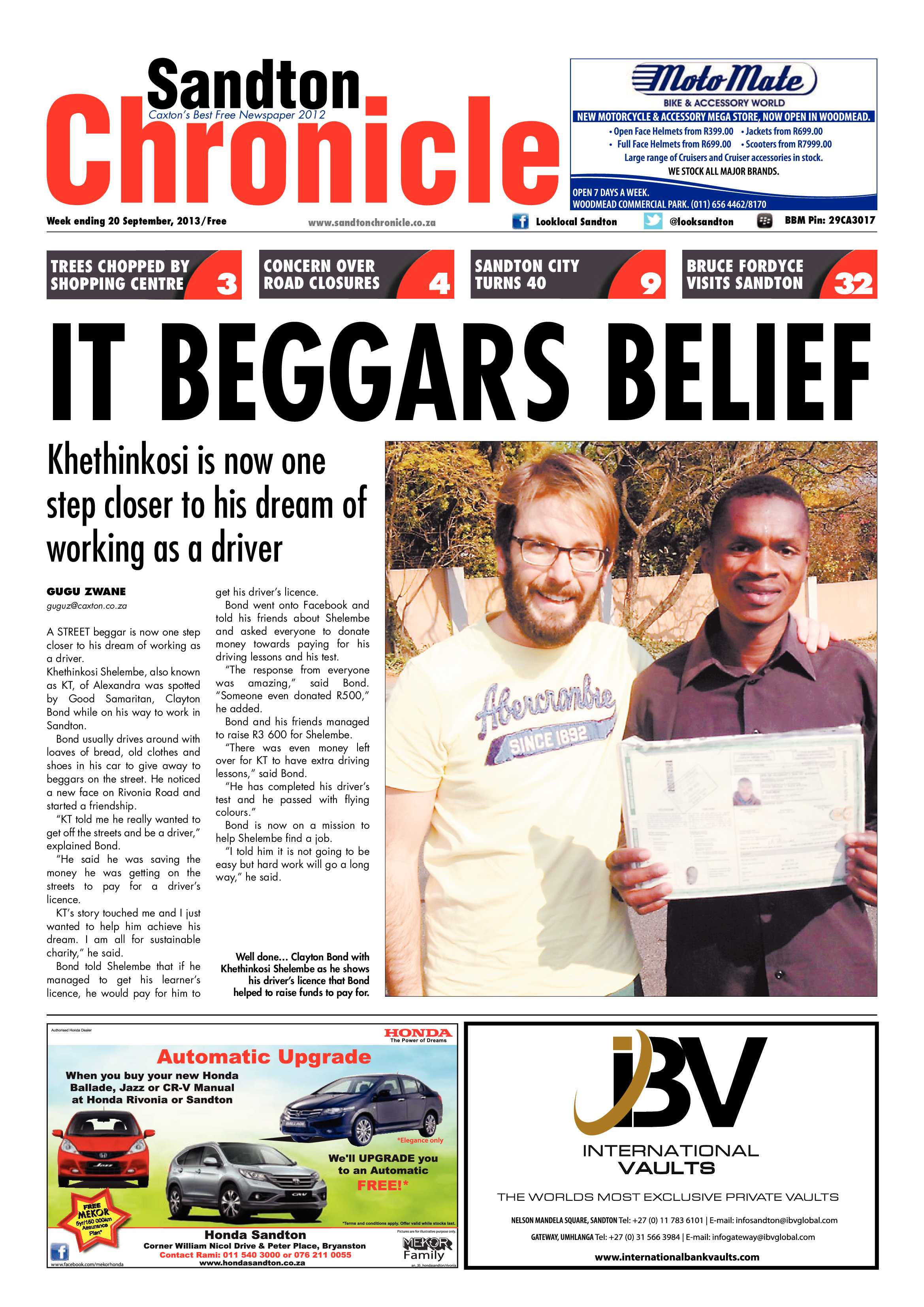 Sandton Chronicle 20 September 2013 page 1