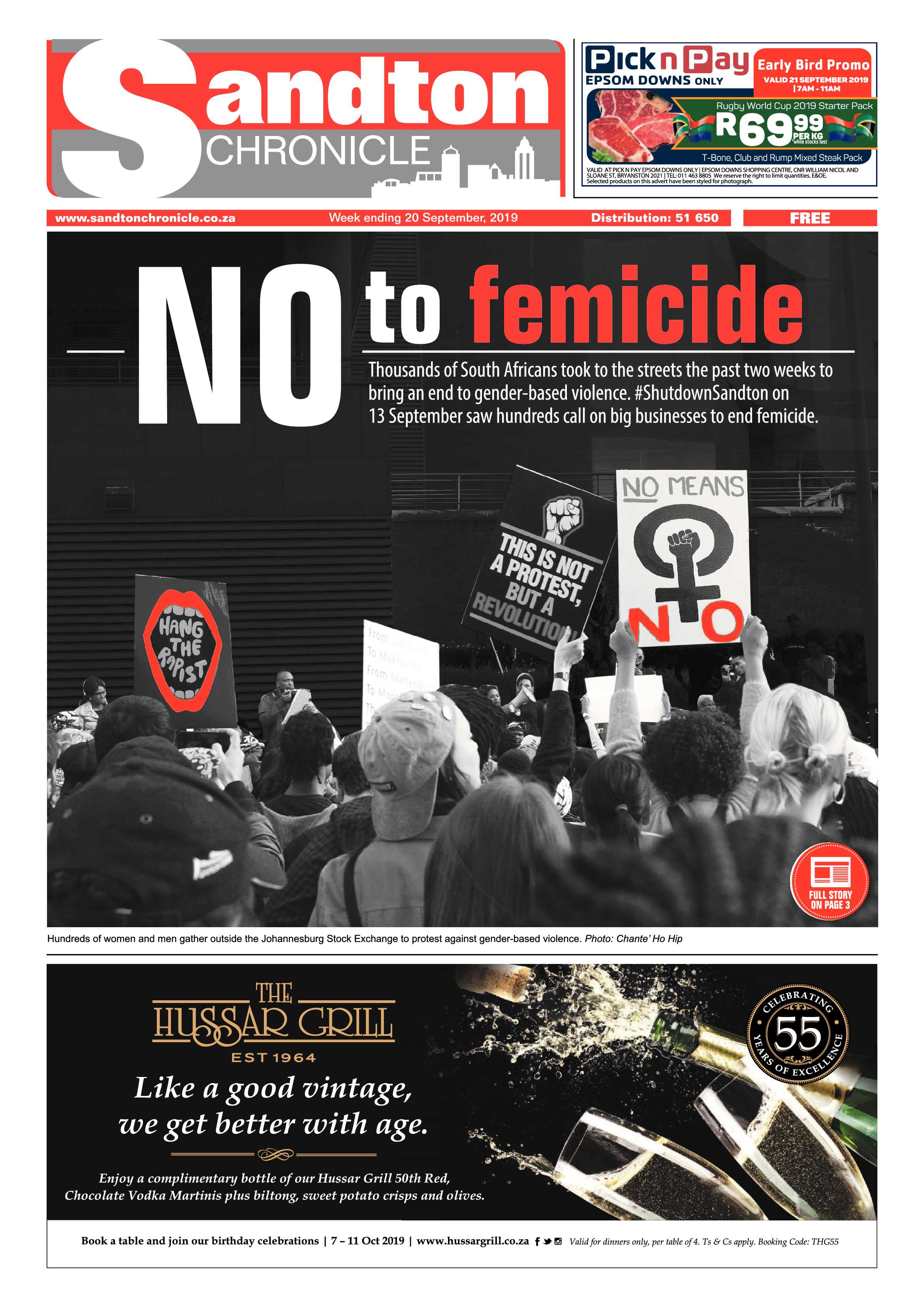 Sandton Chronicle 20 September, 2019 page 1