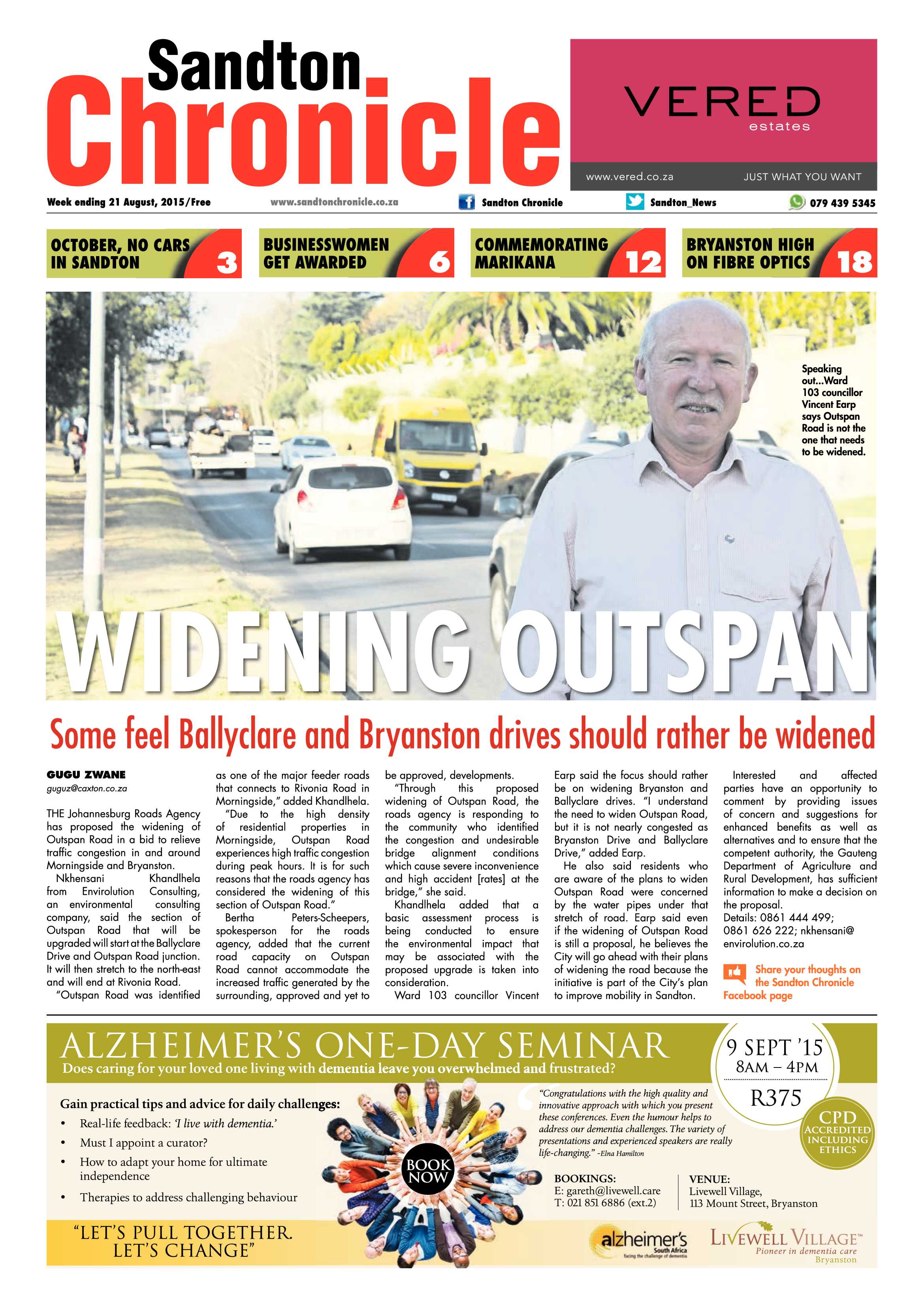 Sandton Chronicle 21 August 2015 page 1