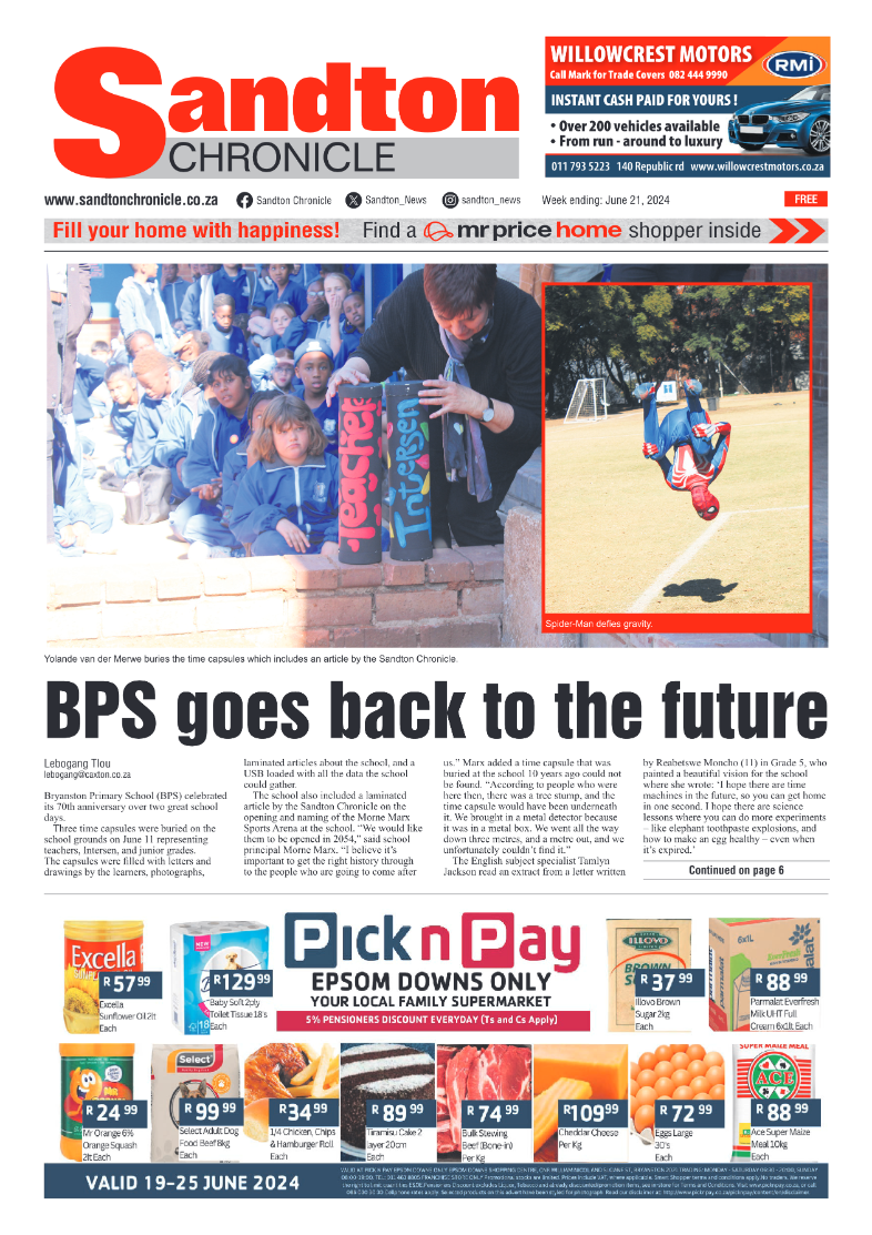 Sandton Chronicle 21 June 2024 page 1