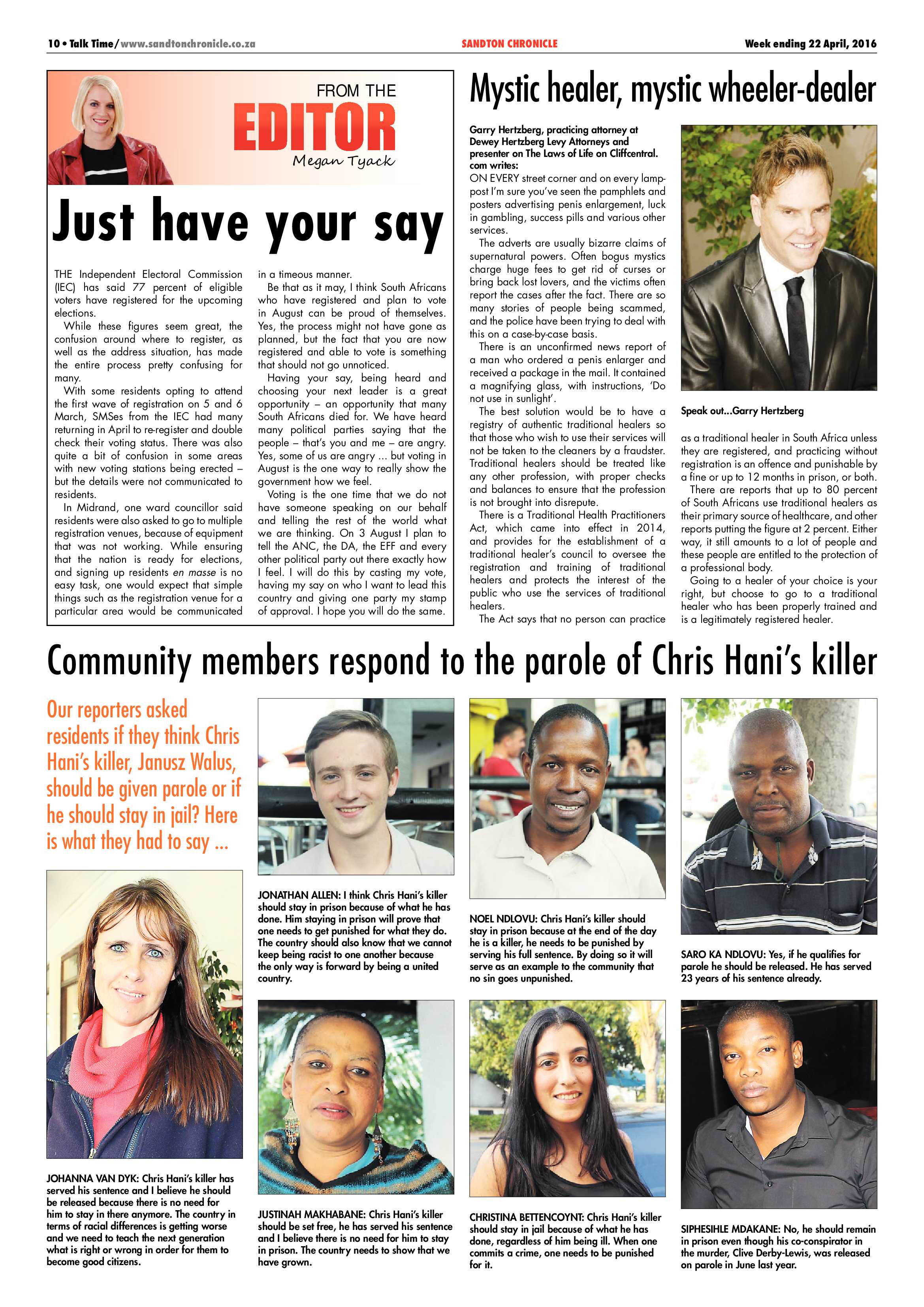 Sandton Chronicle 22 April 2016 page 10